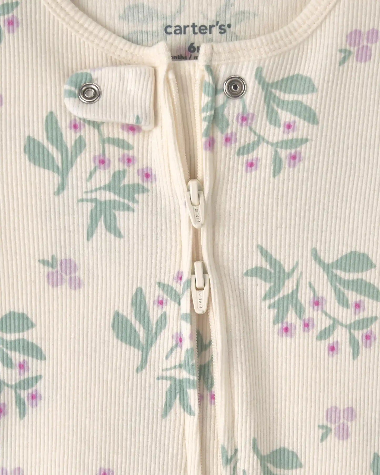 Baby Girl Floral Cotton 2-Way Zip Sleep & Play Pajamas - Ivory
