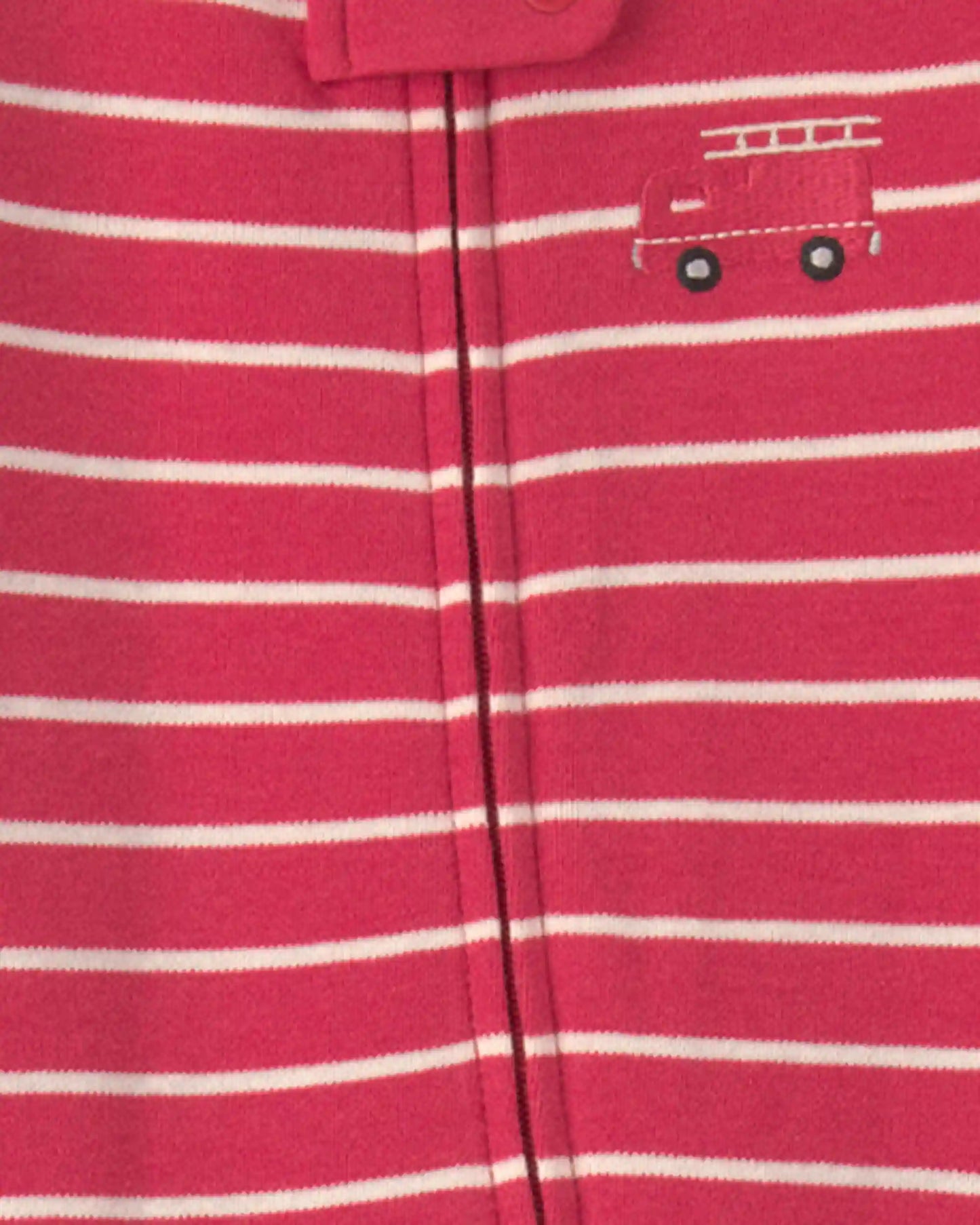 Baby Boy Firetruck Striped 100% Cotton 2-Way Zip Sleep & Play Pajamas - Red