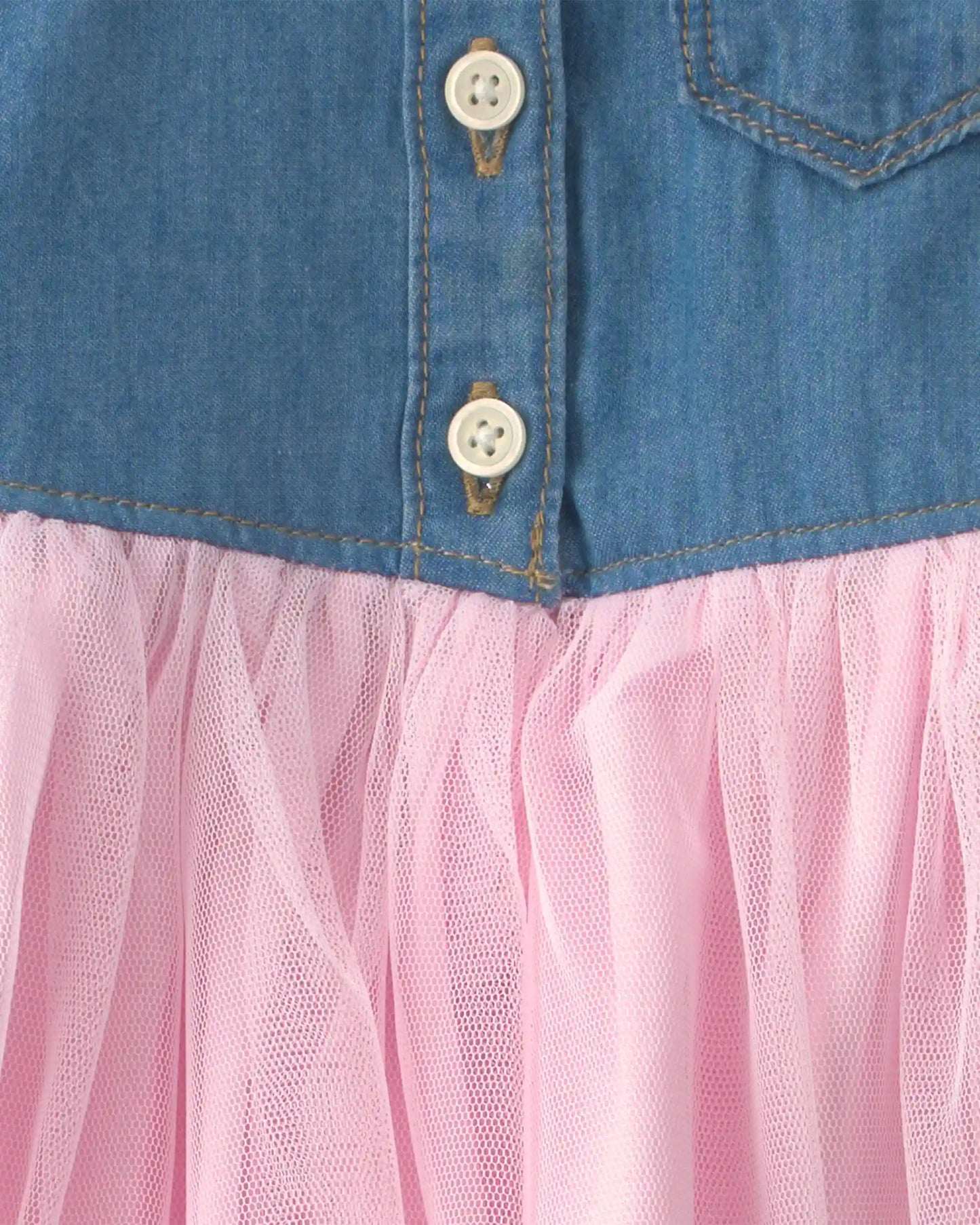 Baby Girl Chambray Tulle Short-Sleeve Dress - Light Wash