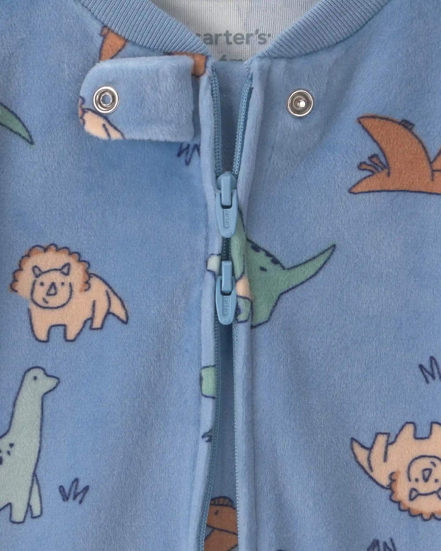 Baby Boy Dinosaur 2-Way Zip DreamPlush Sleep & Play Pajamas - Blue