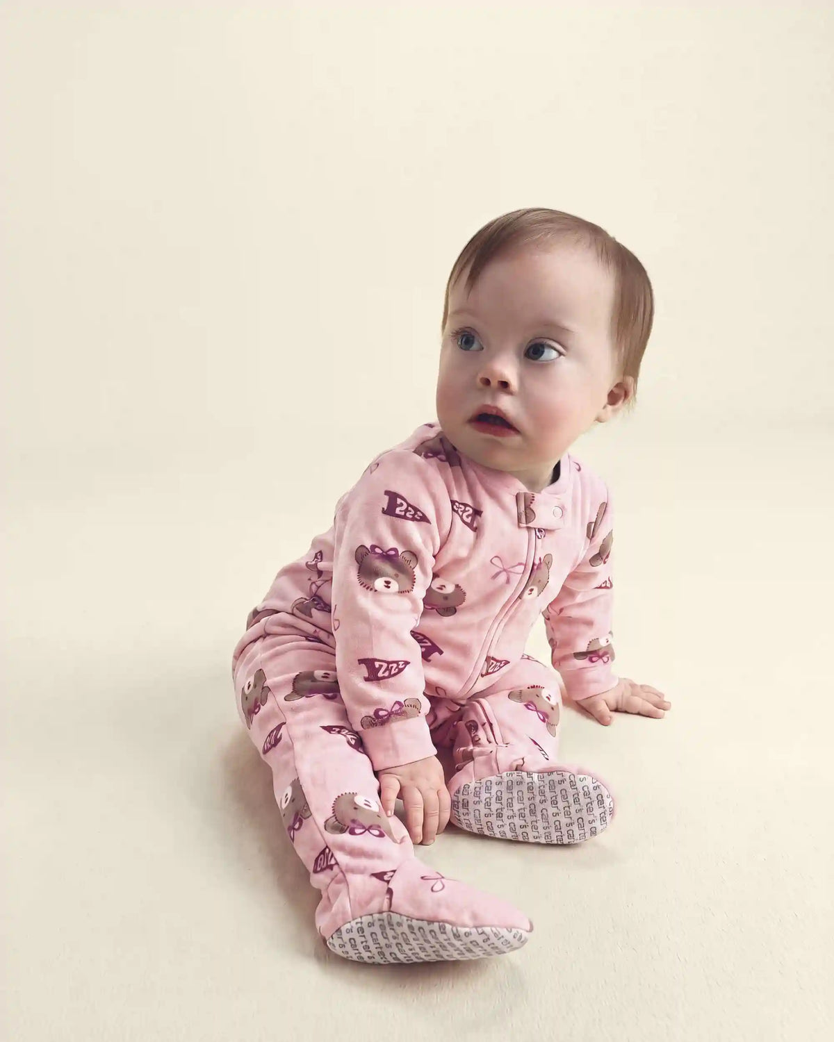 Baby Girl 1-Piece Bears & Bows 2-Way Zip DreamPlush Snug Fit Footed Pajama - Pink