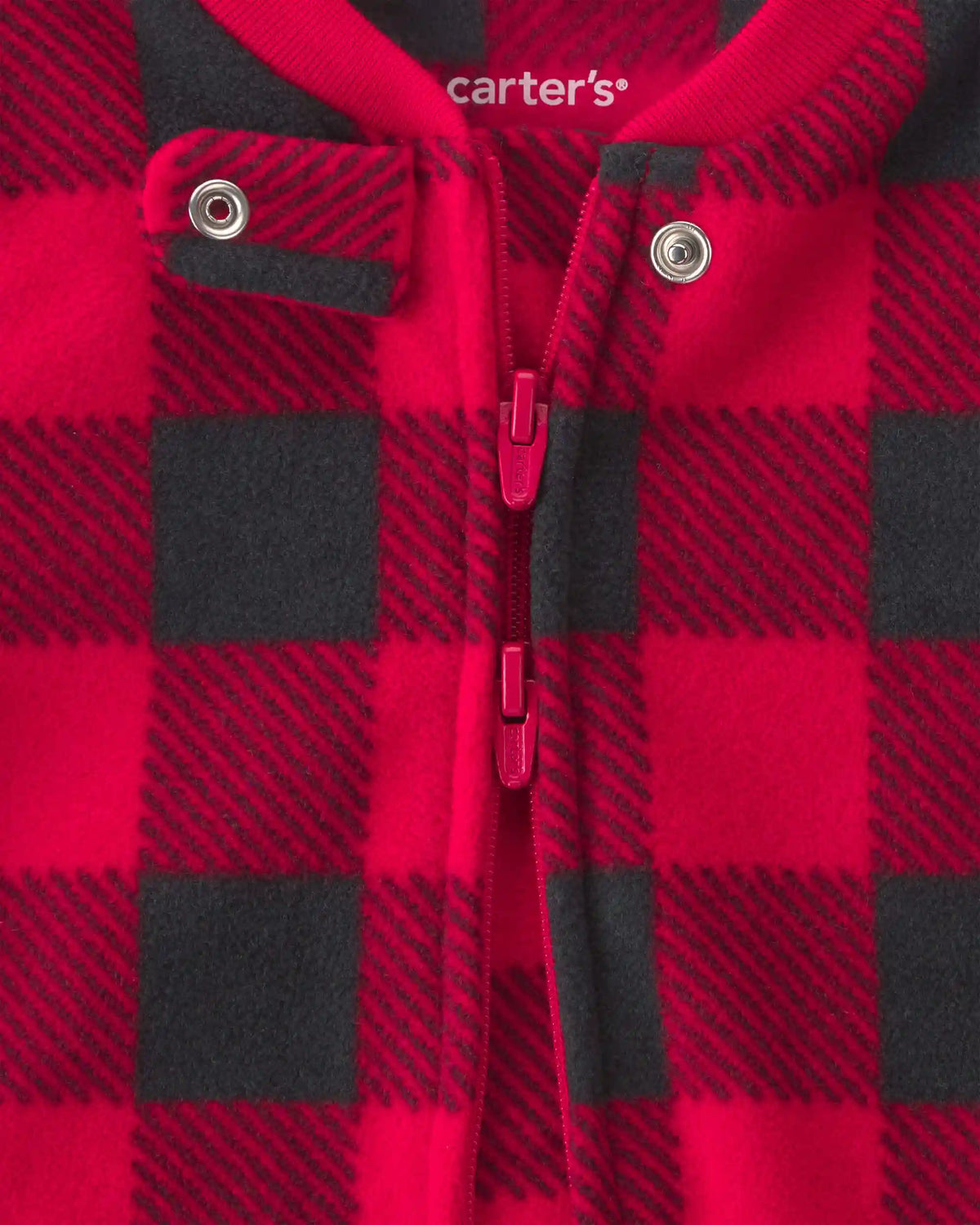 Baby Buffalo Check Fleece 2-Way Zip Sleep & Play Pajamas - Red/Black