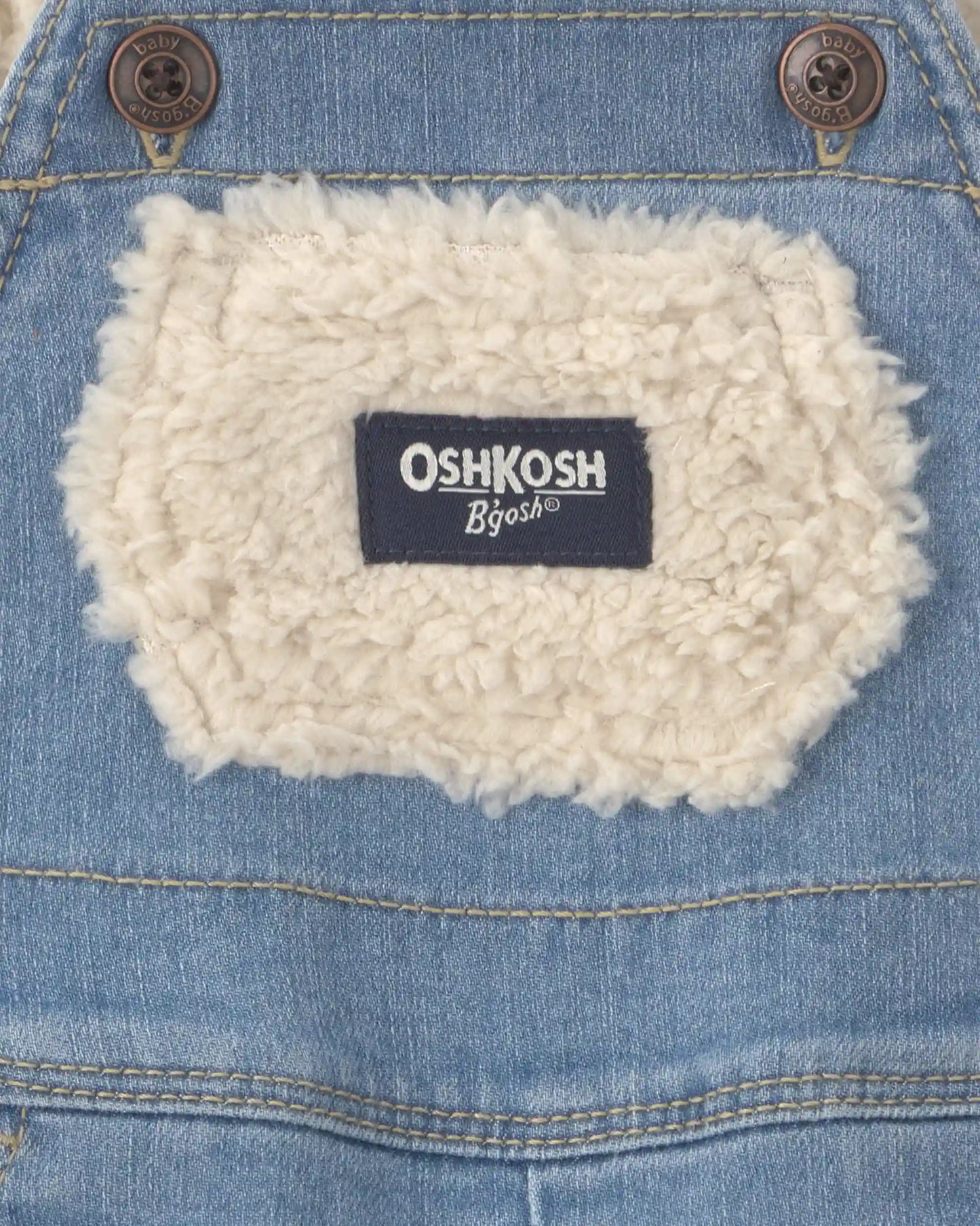 Baby Teddy Fleece Denim Overalls - Light Wash