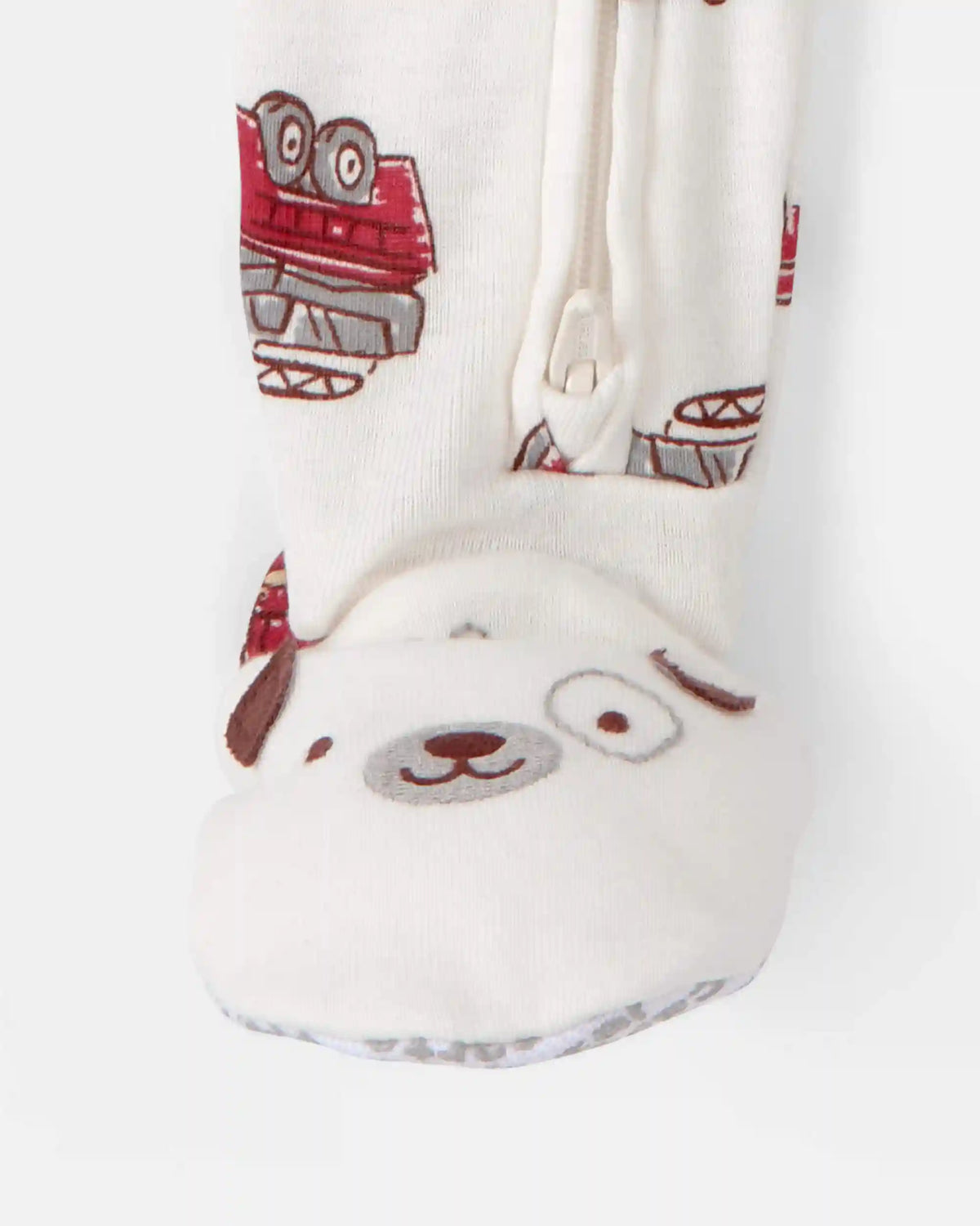Toddler Boy Firetruck 100% Cotton Snug Fit 1-Piece Pajama - White