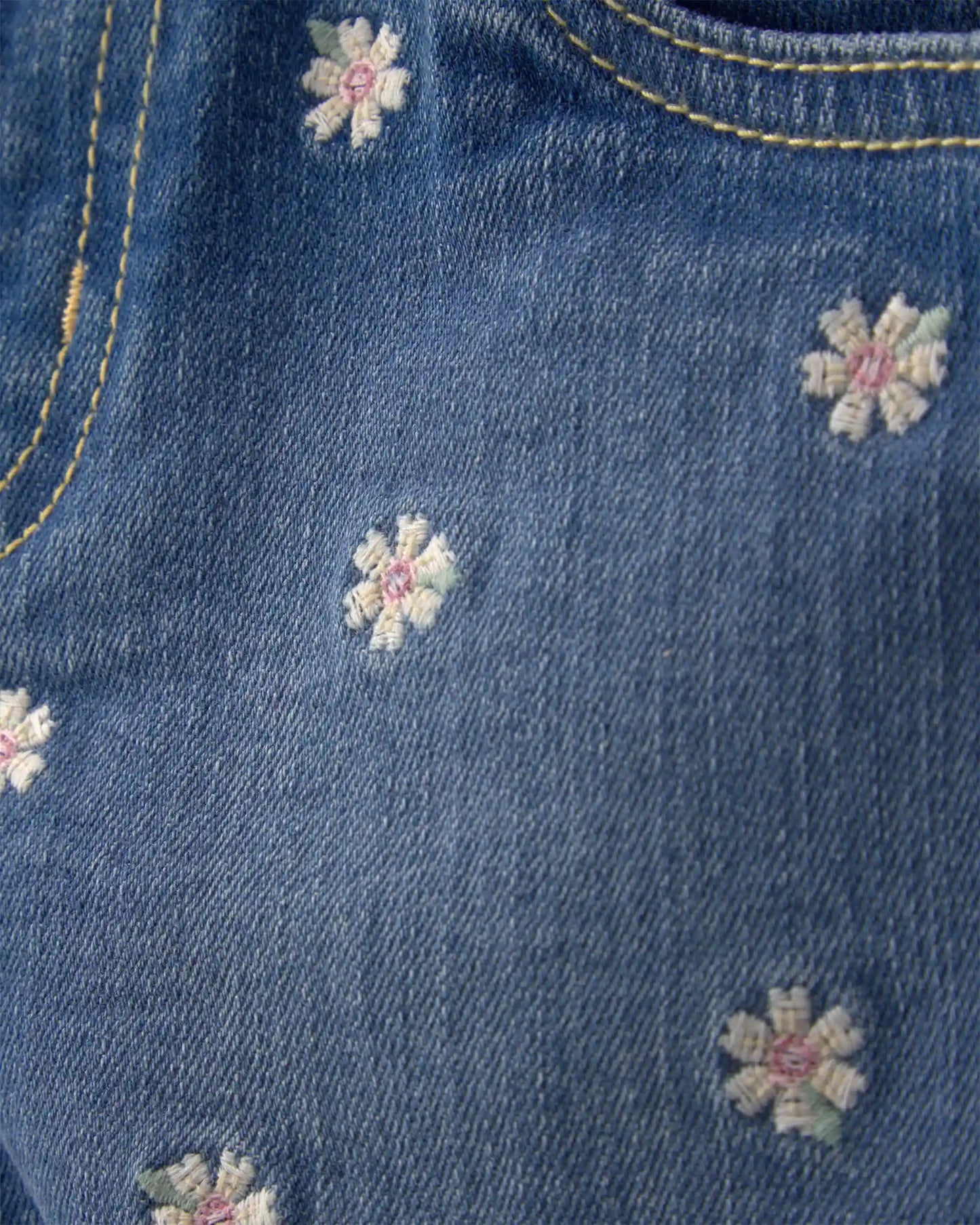 Toddler Girl Daisy Denim Embroidered Shorts - Dark Wash