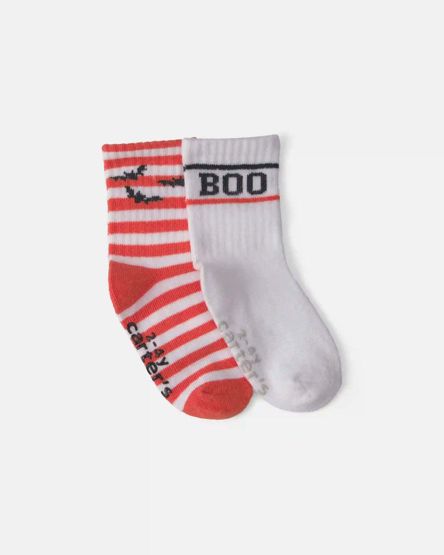 Toddler 2-Pack 'Boo' Bat Striped Halloween Crew Socks - Orange/White