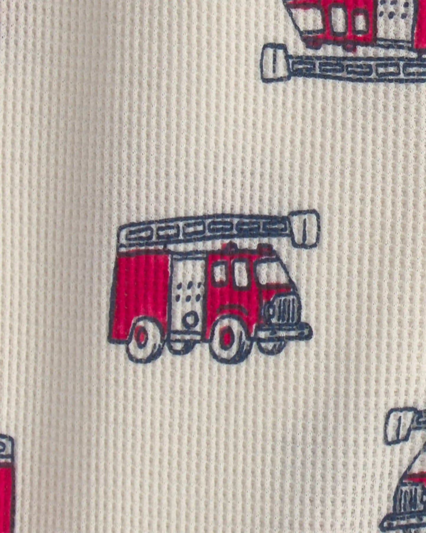 Toddler Boy 1-Piece Firetrucks Thermal Waffle Knit Footed Pyjama - Cream