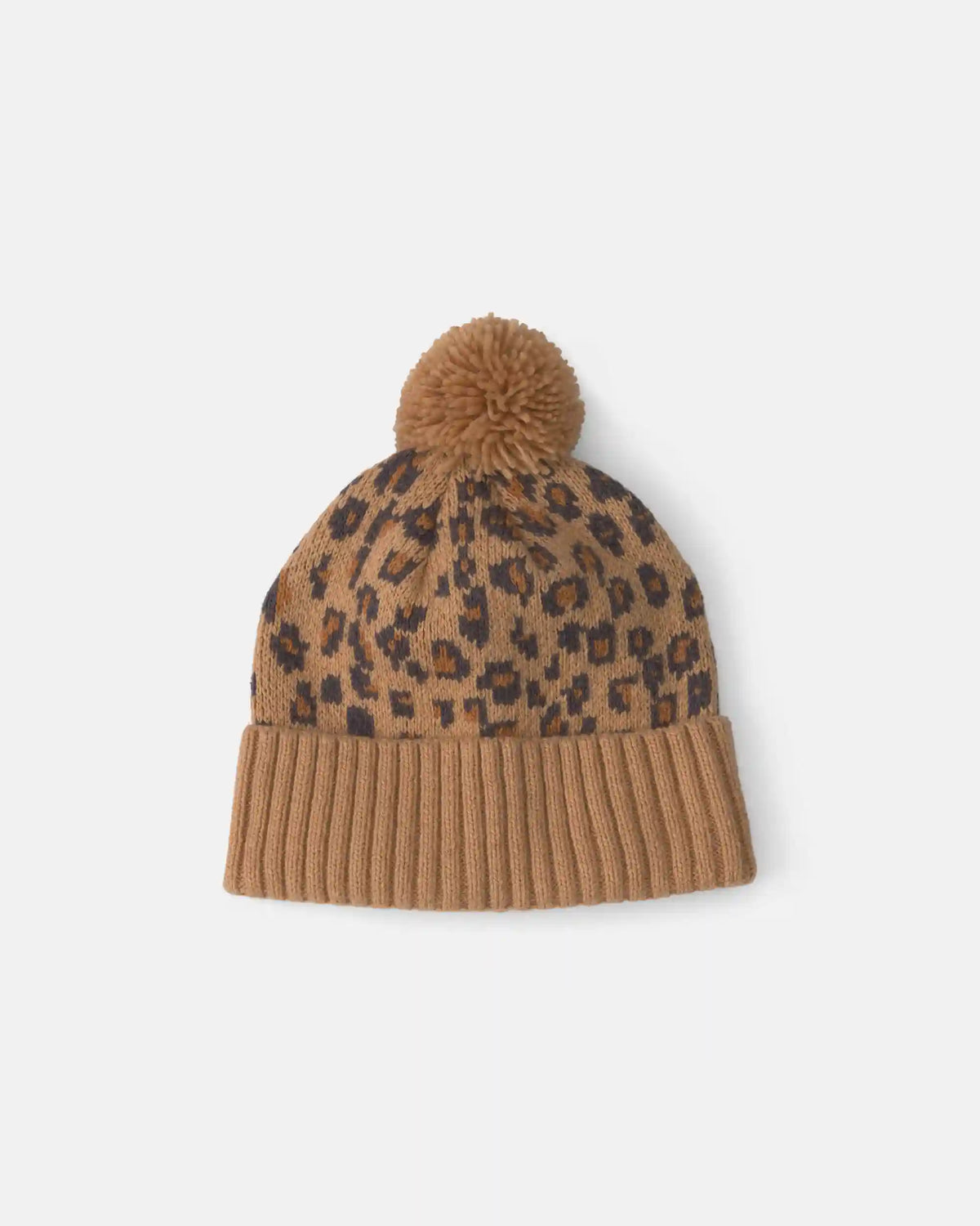 Toddler Girl Pom Leopard Beanie - Brown