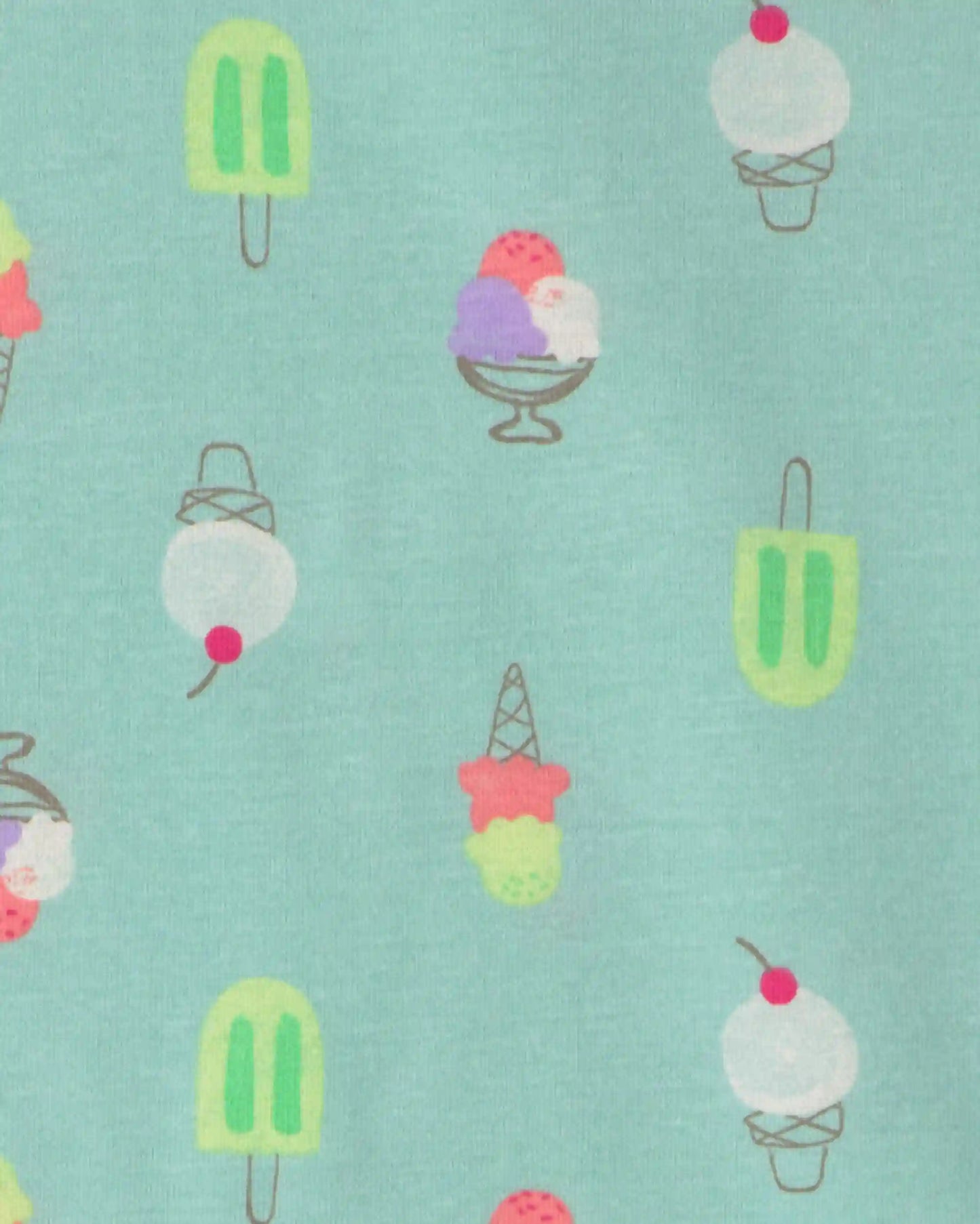 Girls 'Sweet Squad' Popsicle 100% Cotton 4-Piece Pajama Set - Blue/Green