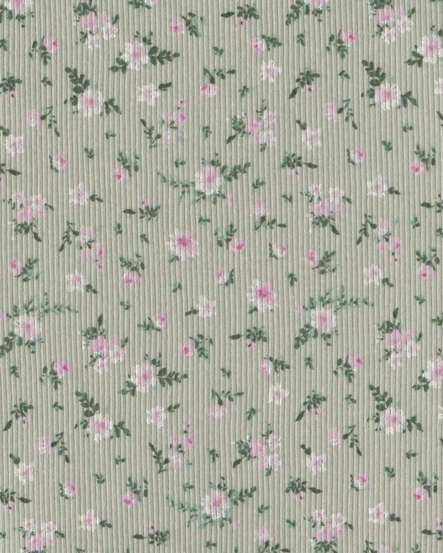 Girls Floral Ribbed Top - Green