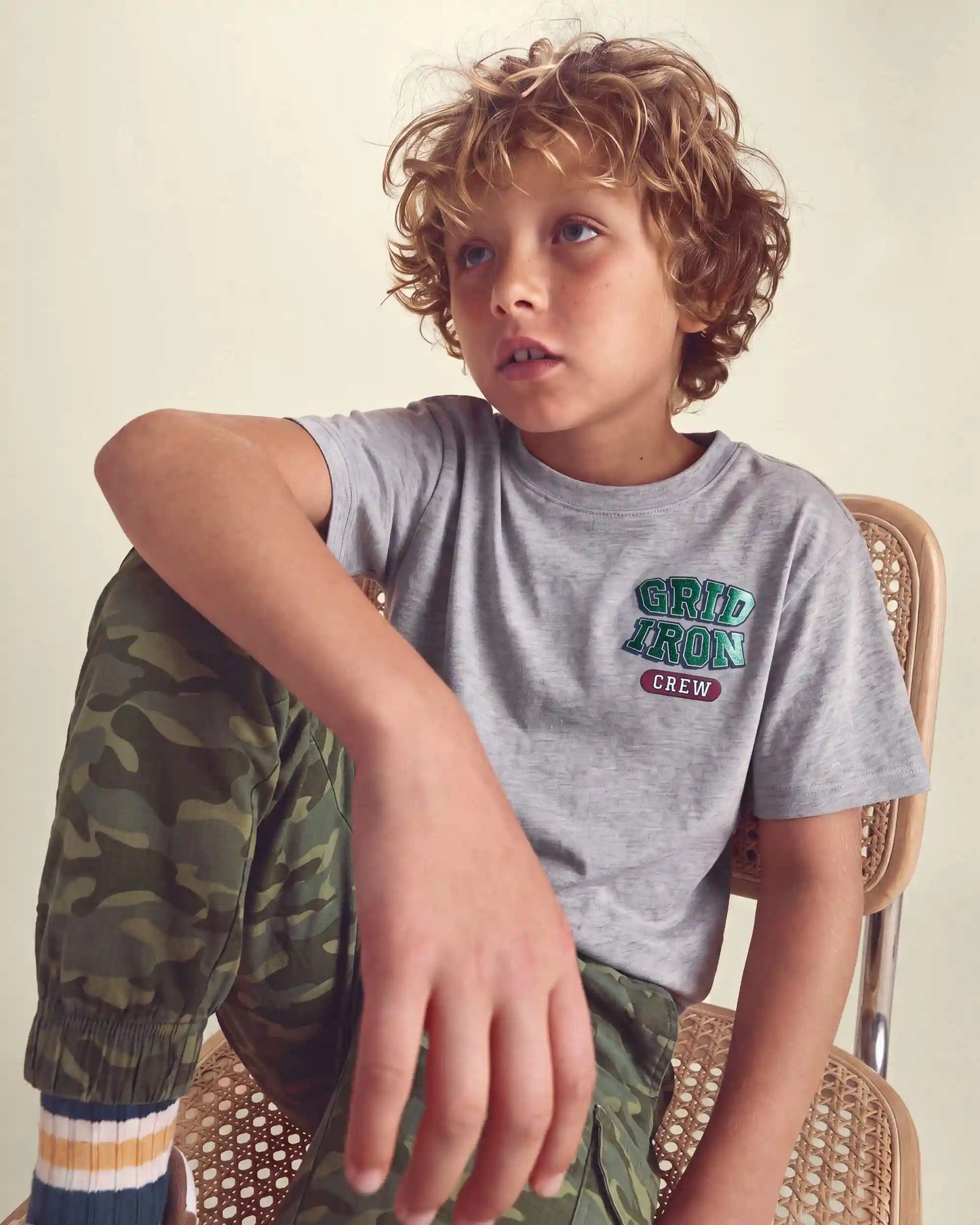 Boys 'Grid Iron Crew' Graphic Tee - Grey