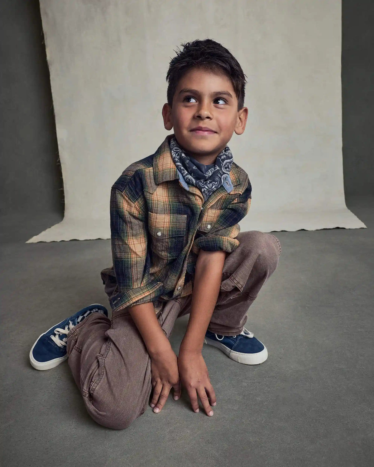 Boys Plaid Long-Sleeve Button-Down Shirt - Brown