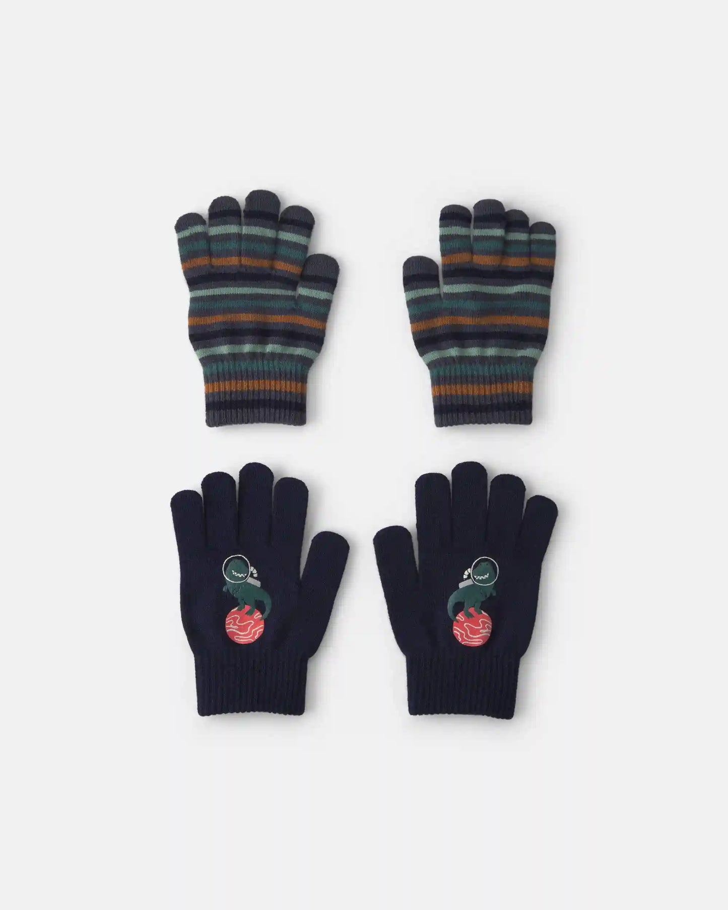 Boys 2-Pack Astronaut Dinosaur Striped Mittens - Black/Blue