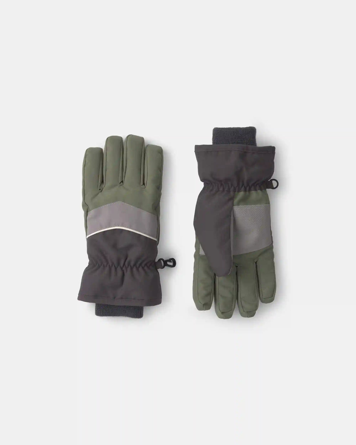 Boys Color Block Ski Gloves - Grey/Green