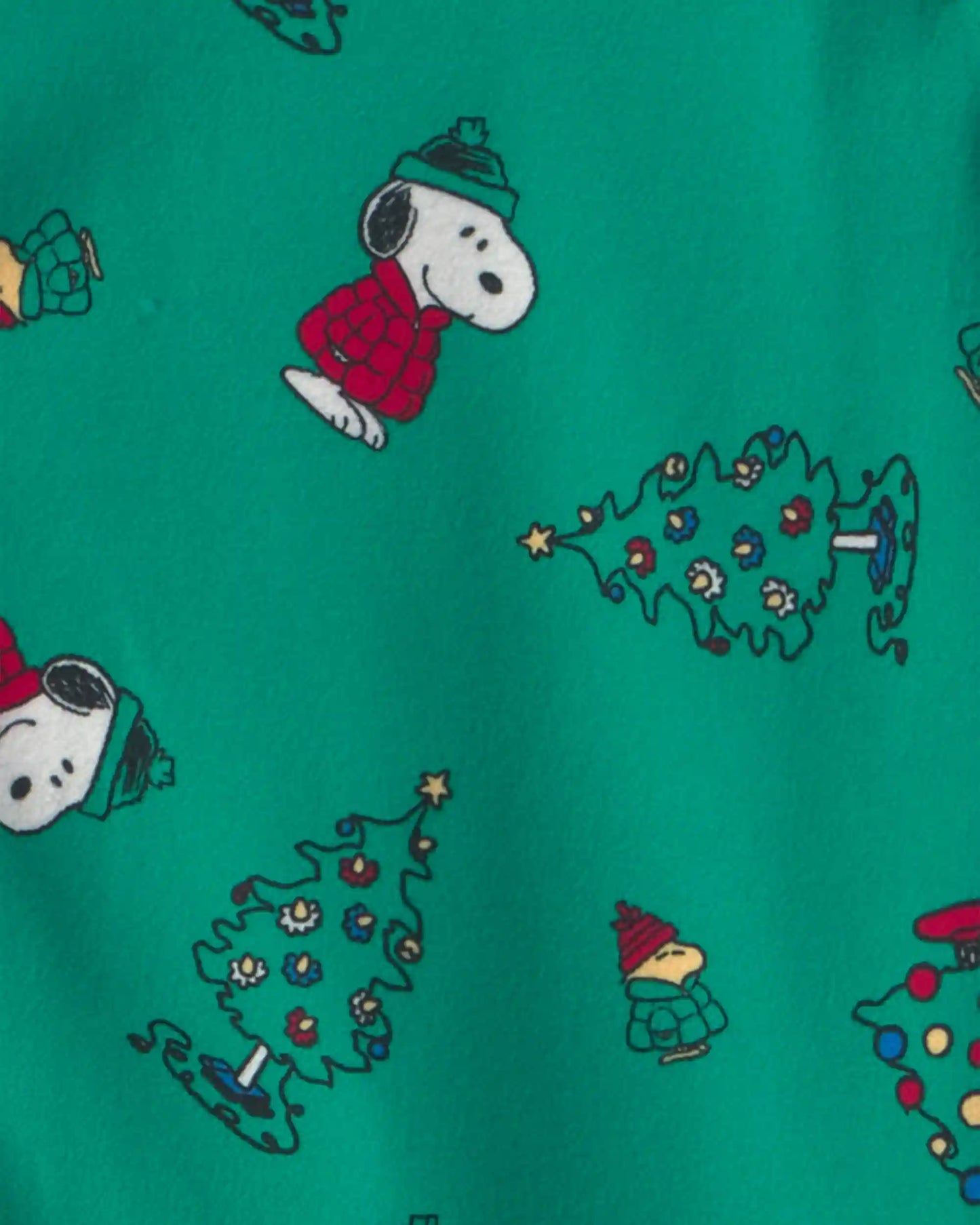 Kids 2-Piece Snoopy Christmas Fleece Loose Fit Pajama Set - Green
