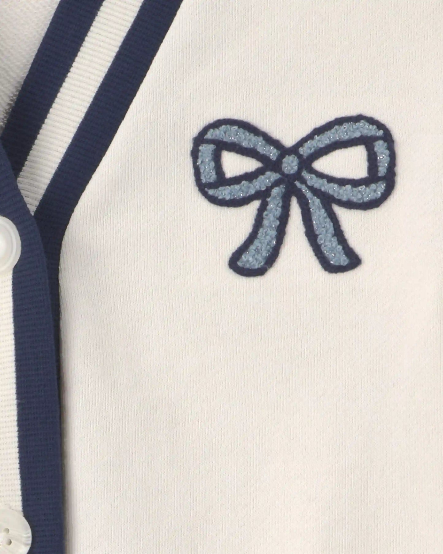 Girls Bow French Terry Cardigan Sweater - Cream