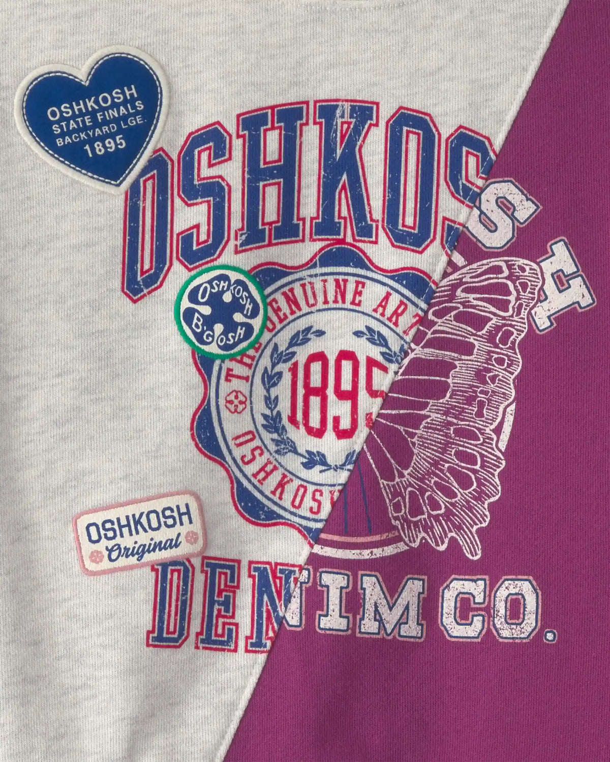 Girls 'Oshkosh Denim Co' French Terry Pullover Sweatshirt - Grey/Purple