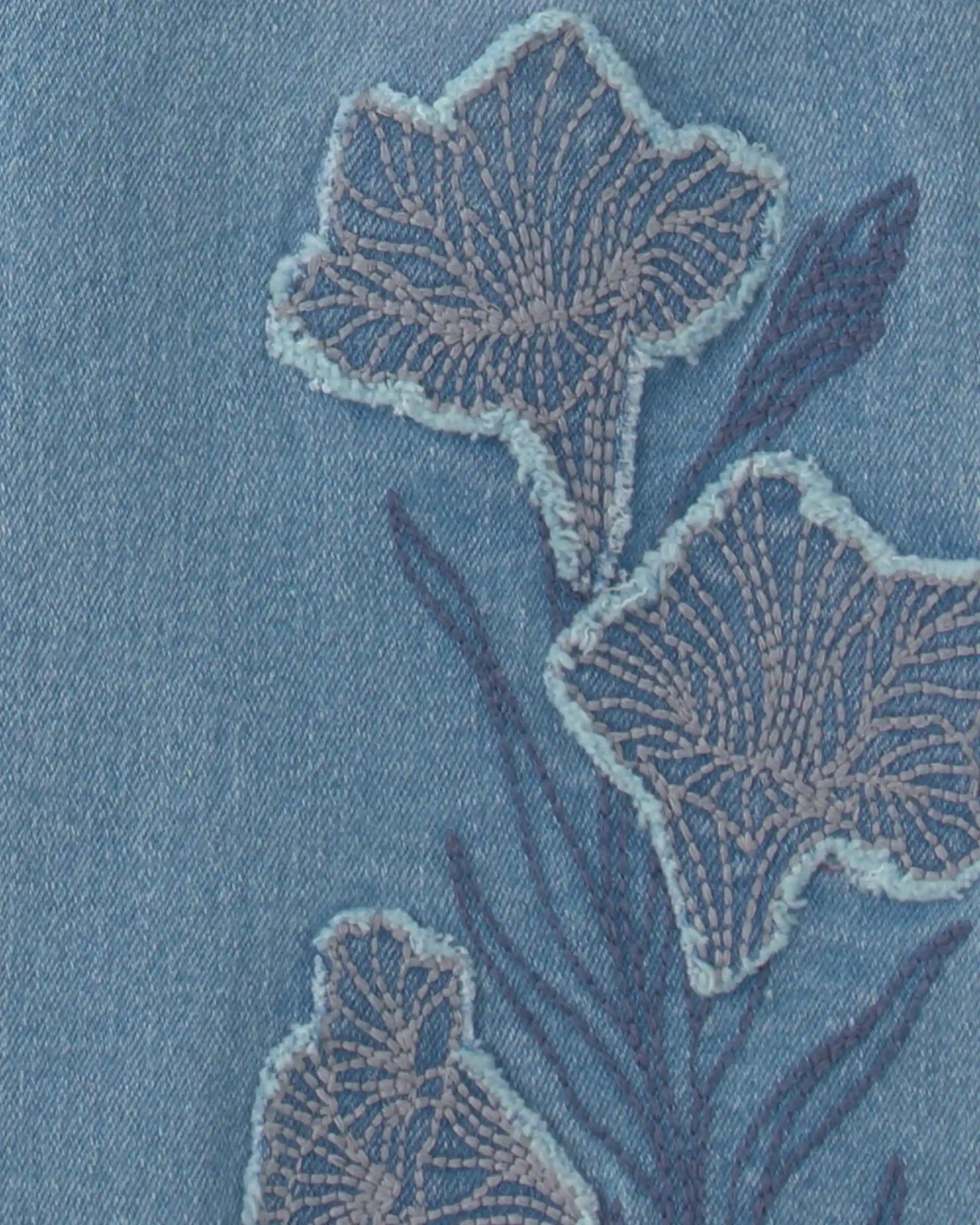 Girls Floral Denim Flare Jeans - Light Wash