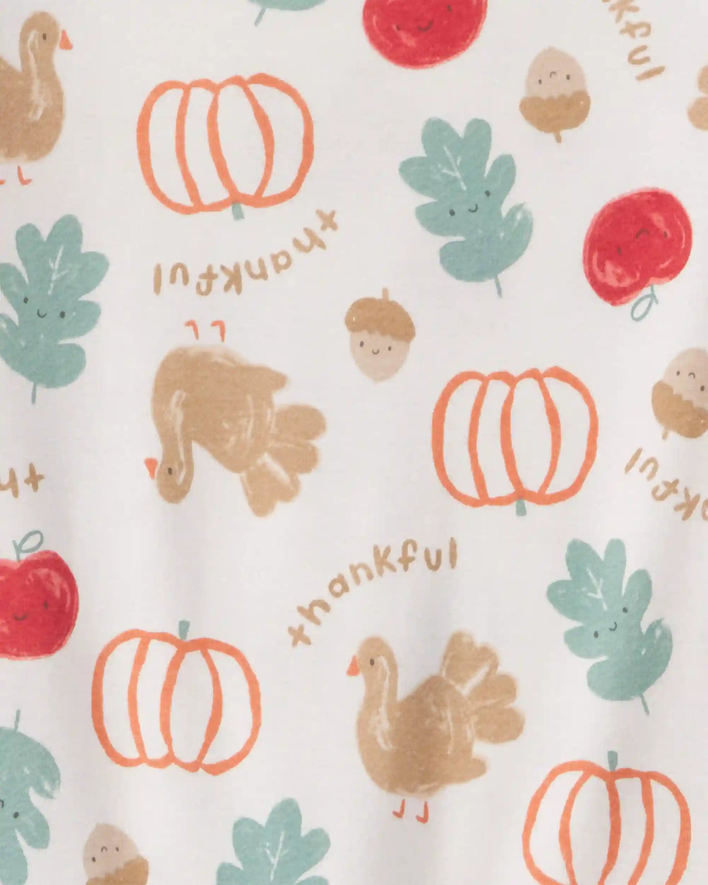 Kids 2-Piece Thanksgiving 100% Cotton Snug Fit Pajama Set - Cream