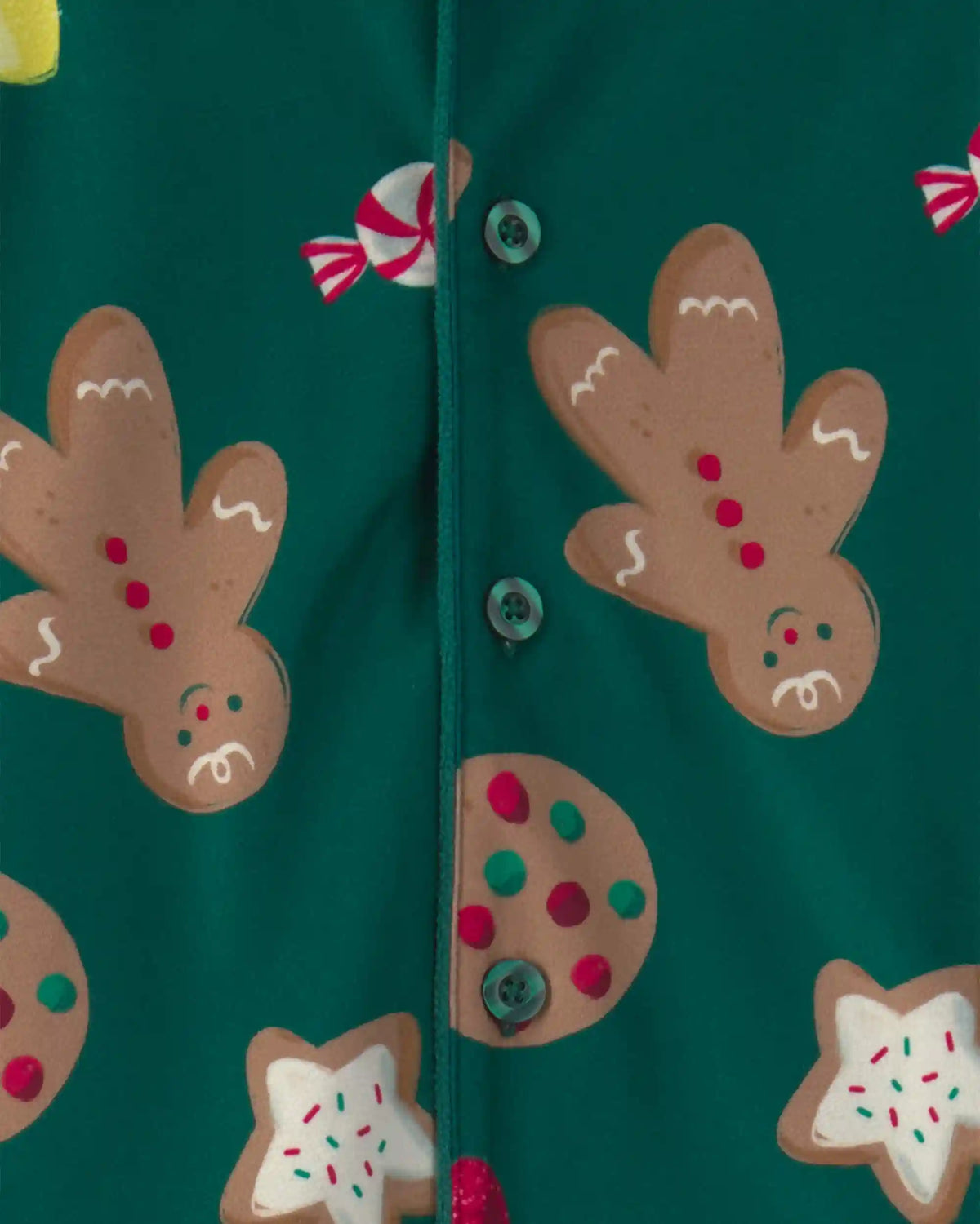 Kids 2-Piece Christmas Gingerbread Fleece Loose Fit Pajama Set - Green