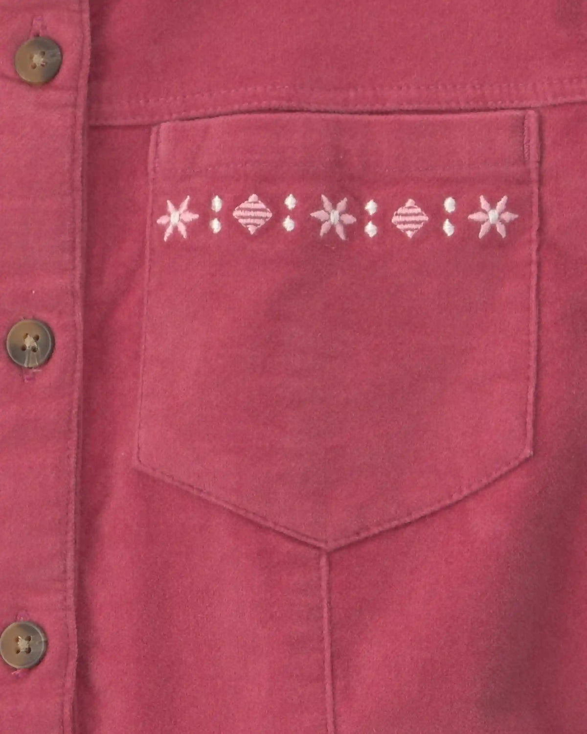 Girls Embroidered Long-Sleeve Corduroy Dress - Pink