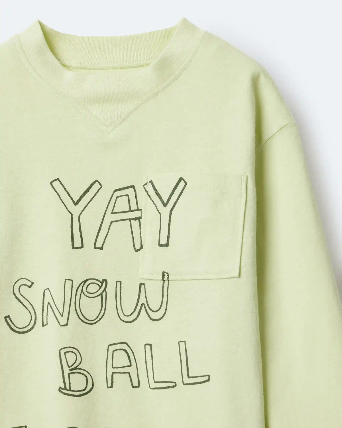Toddler Snow Ball Fight!' Long-Sleeve Pocket Relaxed Graphic Tee - Lime