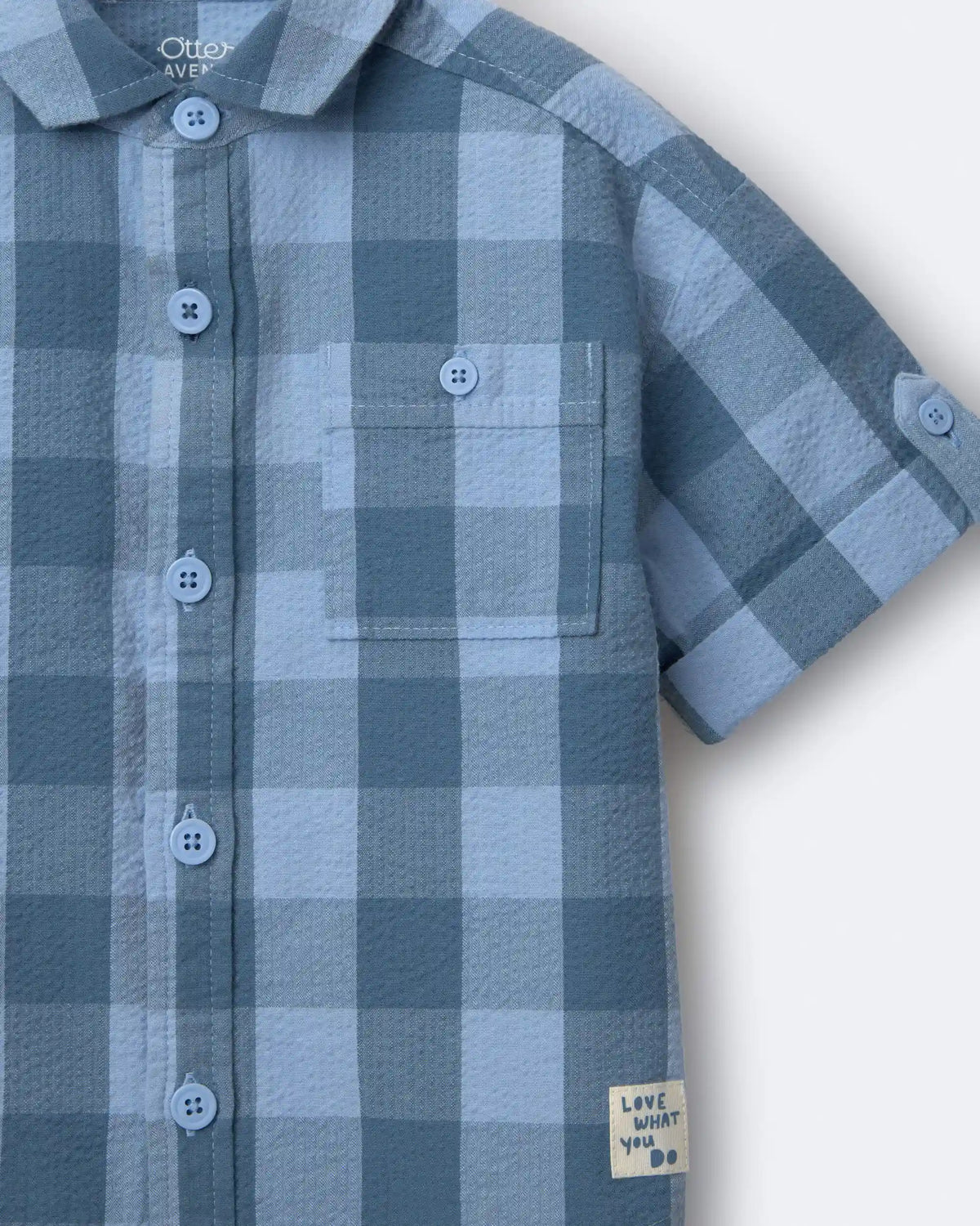 Toddler Boy Button-Down Short-Sleeve Shirt in Plaid - Blue