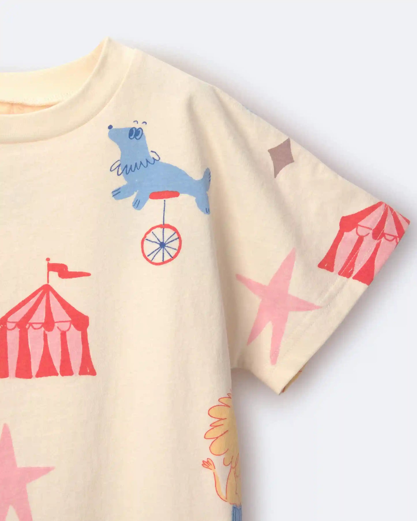Toddler Dolman Tee in Circus Print - Cream