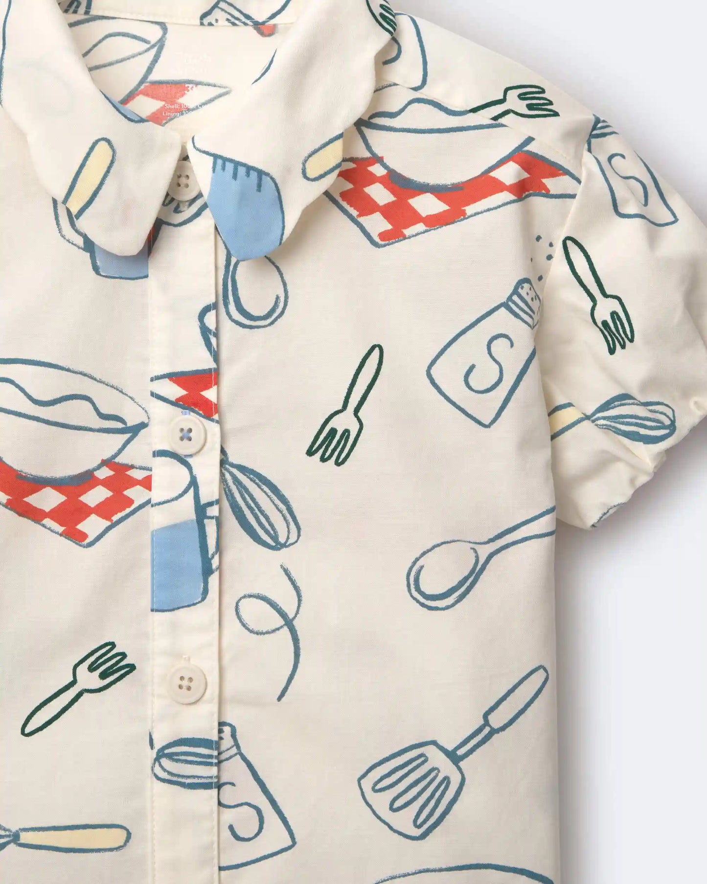 Toddler Girl Scalloped Collar Top in Baking Print - Cream