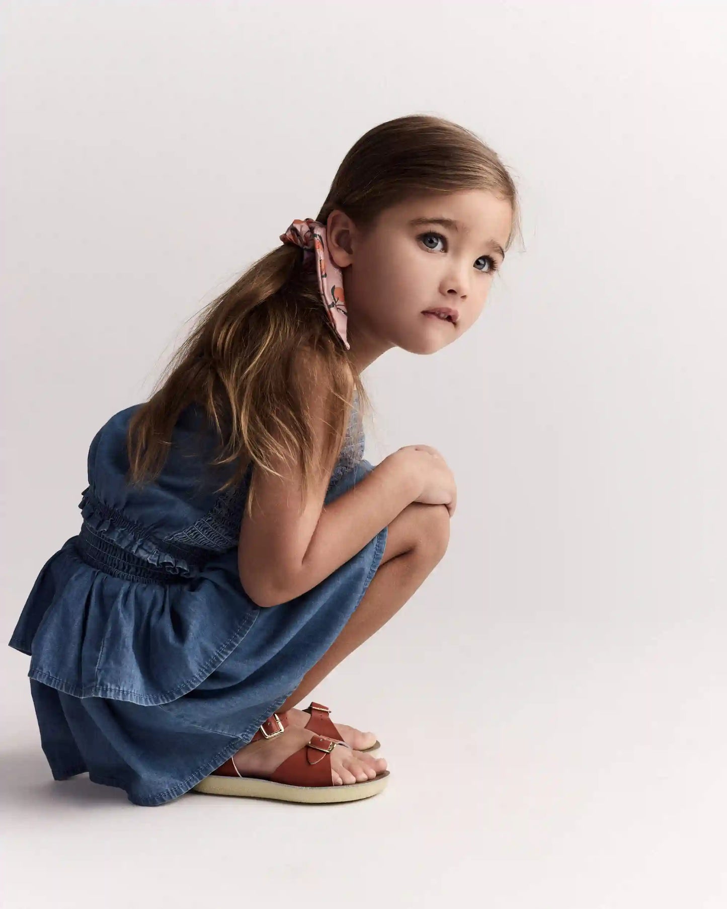 Toddler Girl Smocked Tiered Skirt in Chambray