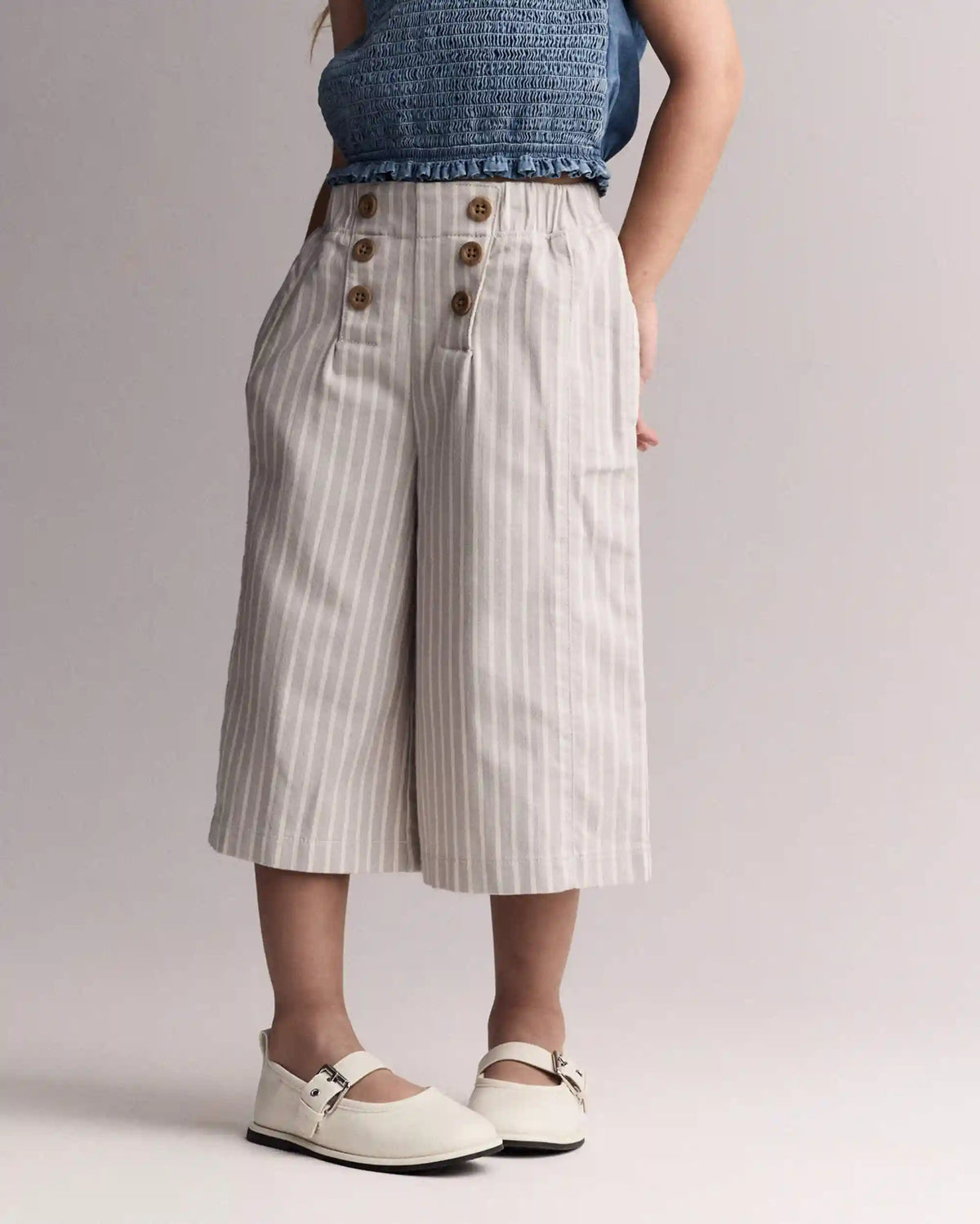Toddler Girl Sailor Pant in Stripes - Cream/Grey