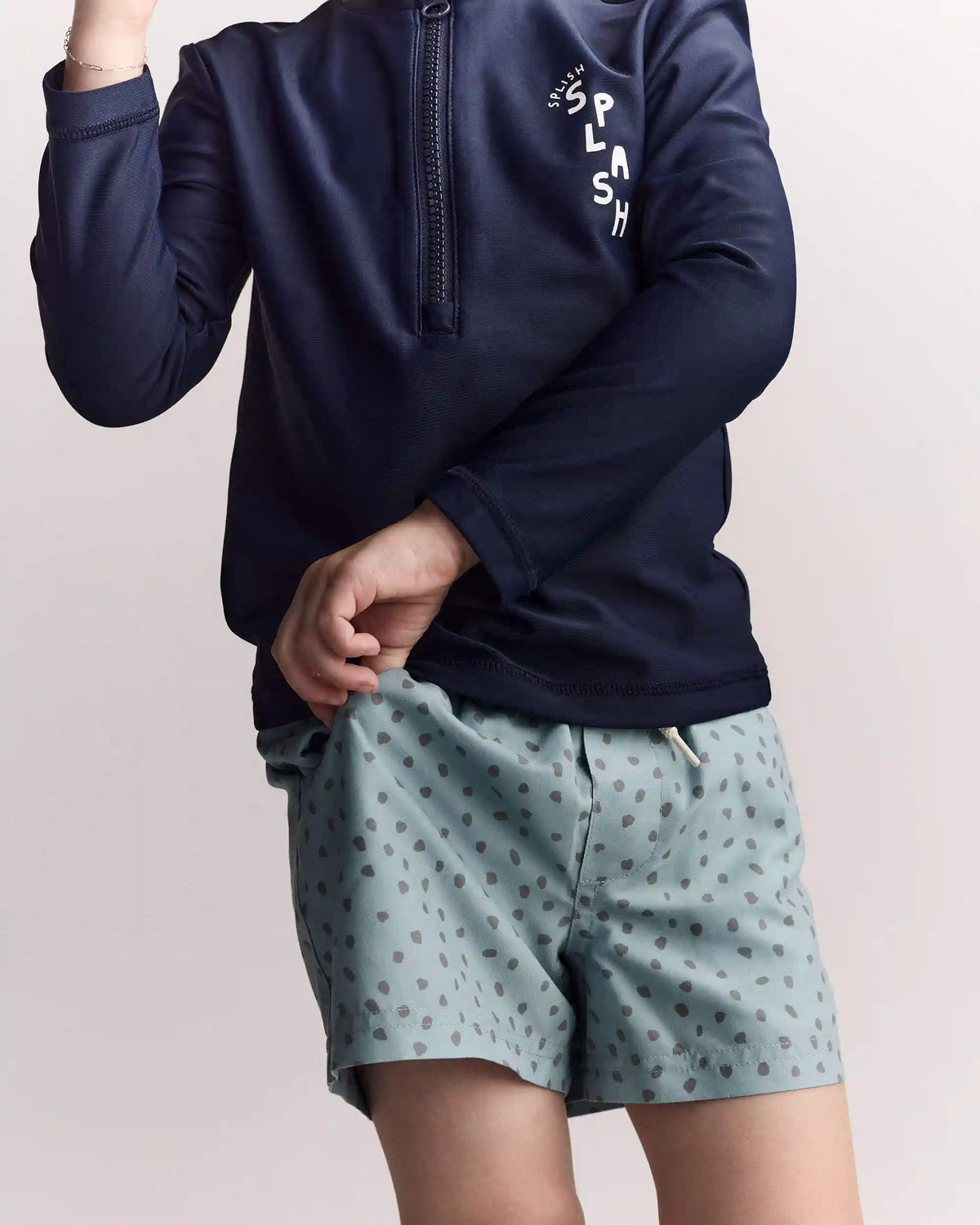Toddler Boy Swim Trunk in Dot Print - Pale Blue