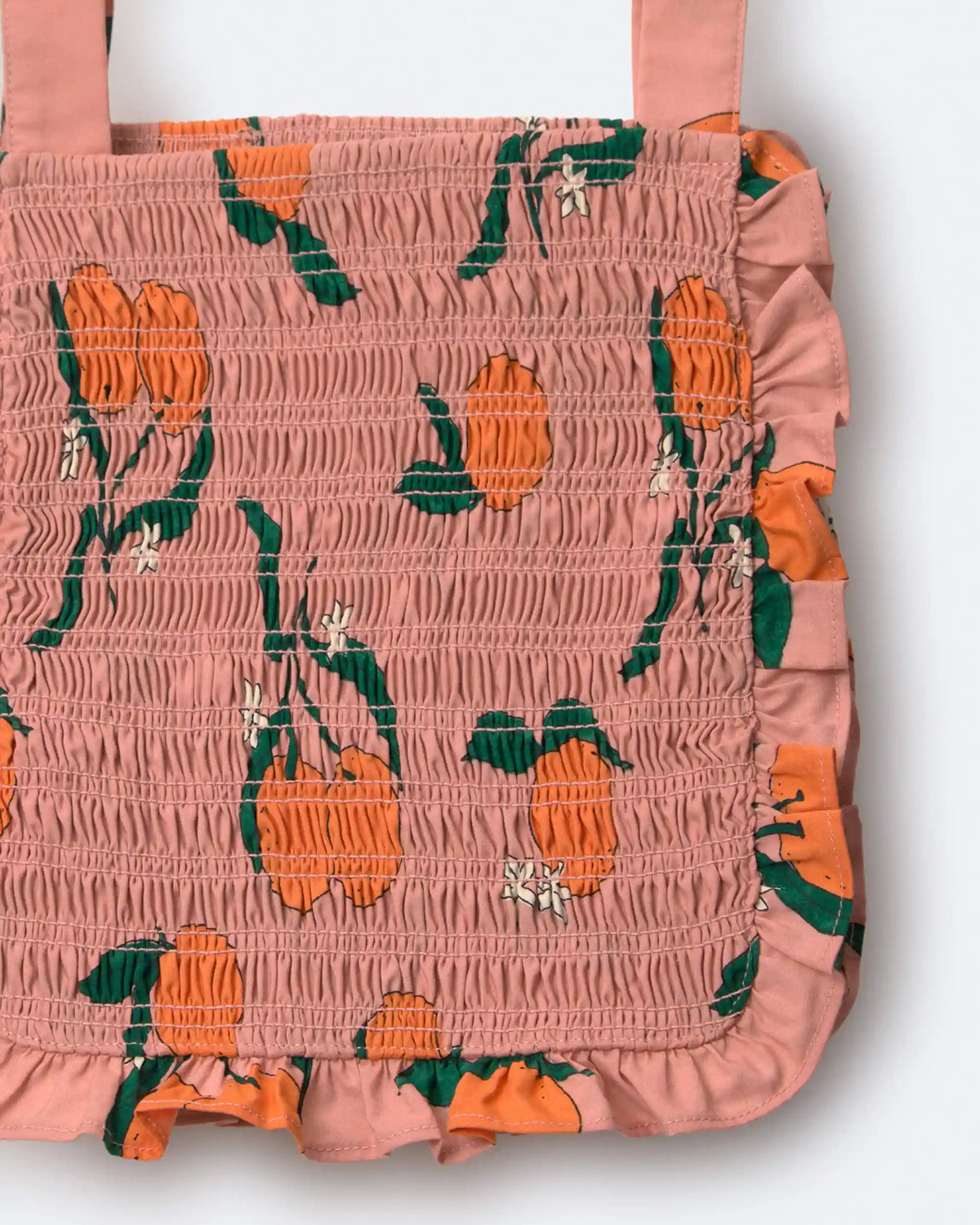 Toddler Girl Smocked Bib Top in Clementine Grove Print - Light Pink