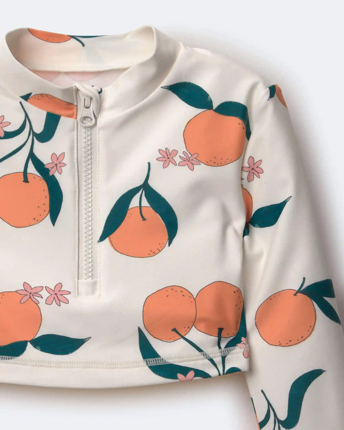 Toddler Girl Half-Zip Long-Sleeve Rashguard Set in Clementine Grove Print - Cream