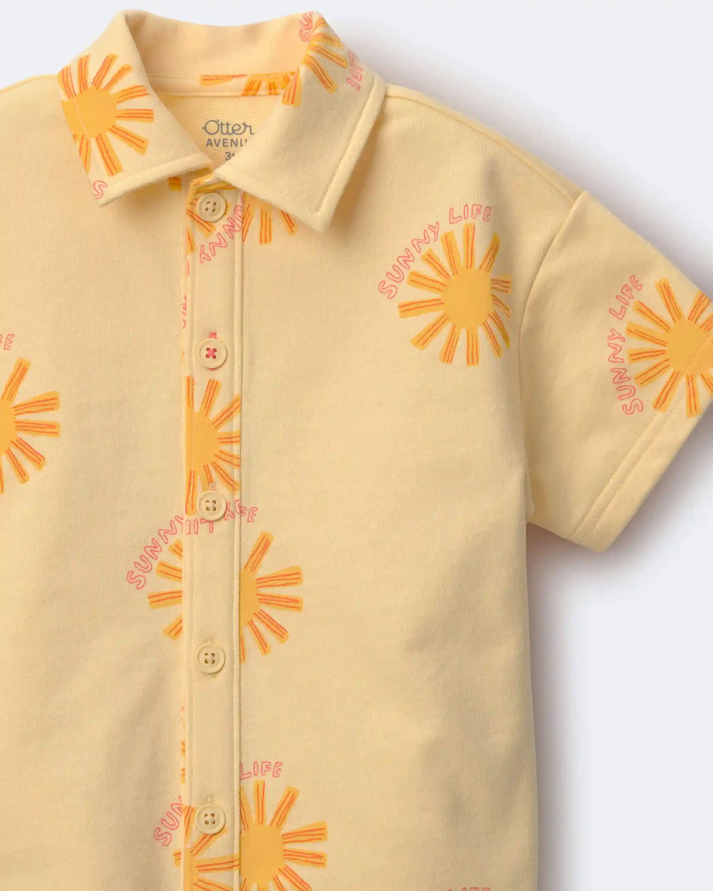 Toddler Boy Button-Down Short-Sleeve Shirt in Sunny Life Print - Yellow