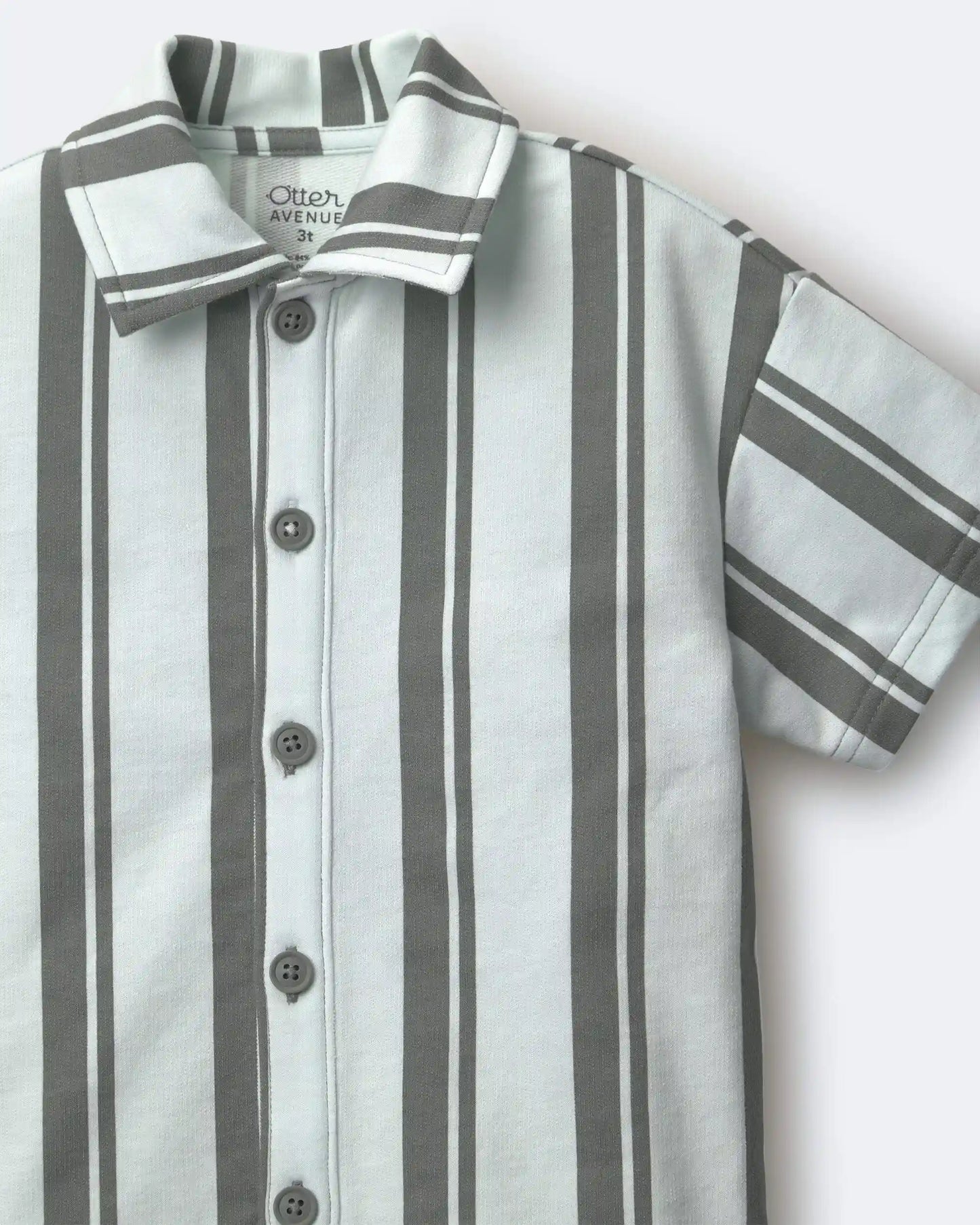 Toddler Boy Button-Down Short-Sleeve Shirt in Stripes - Light Blue/Sage