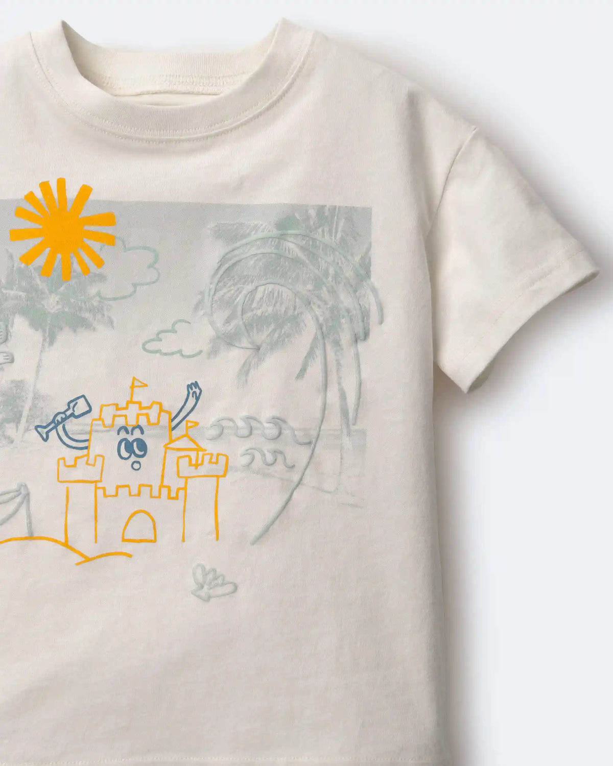 Toddler Relaxed Graphic Tee in Beach Print - Cream