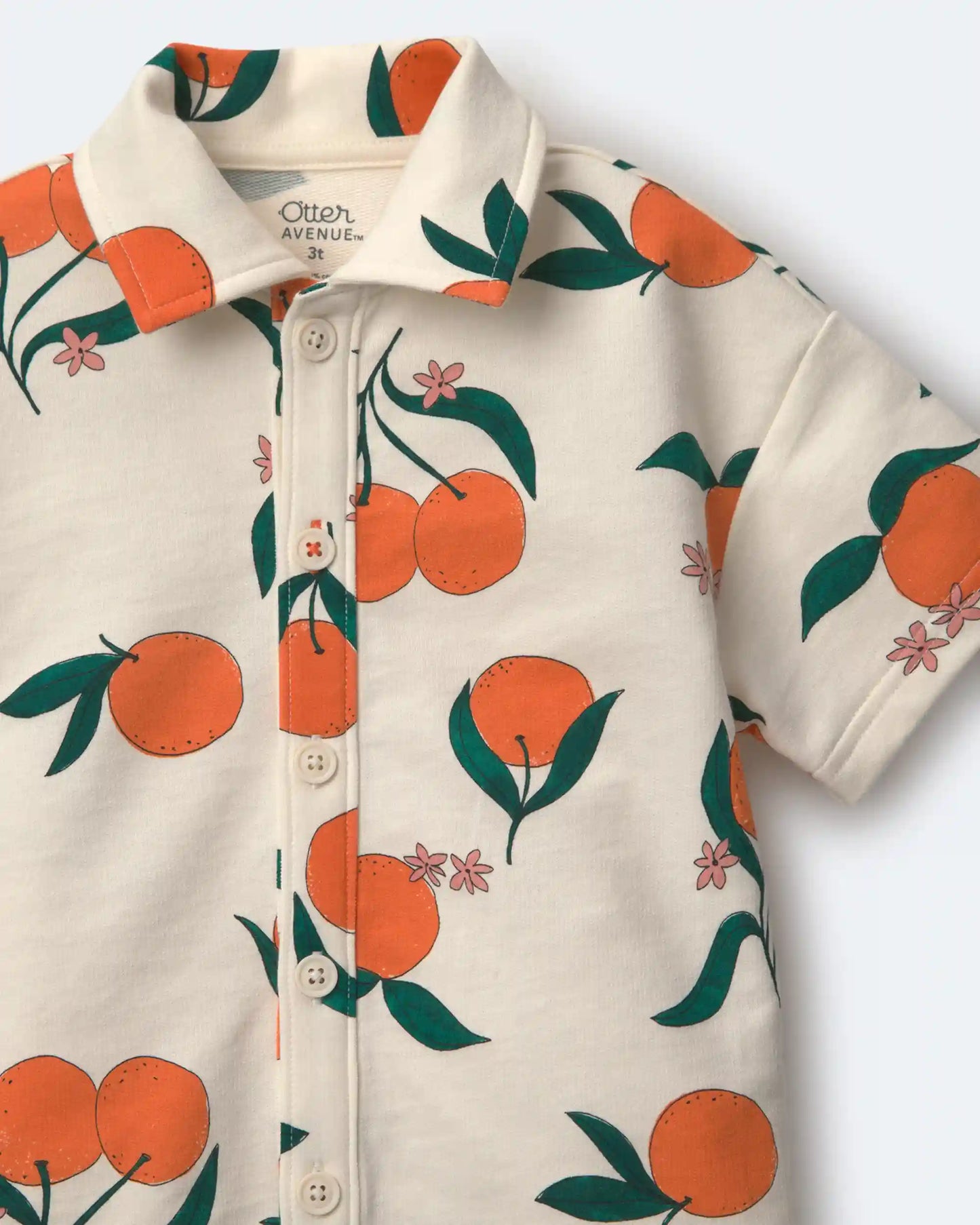Toddler Boy Button-Down Short-Sleeve Shirt in Clementine Grove Print - Cream