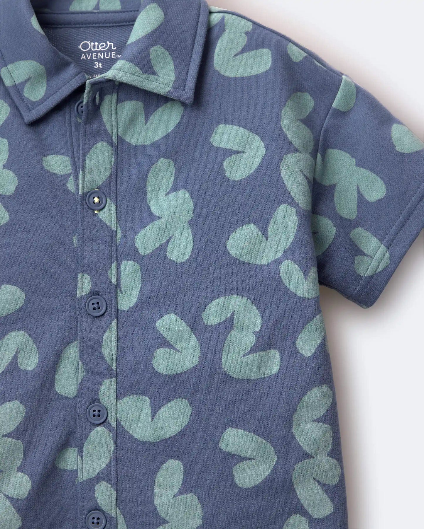 Toddler Boy Button-Down Short-Sleeve Shirt in Abstract Print - Slate Blue