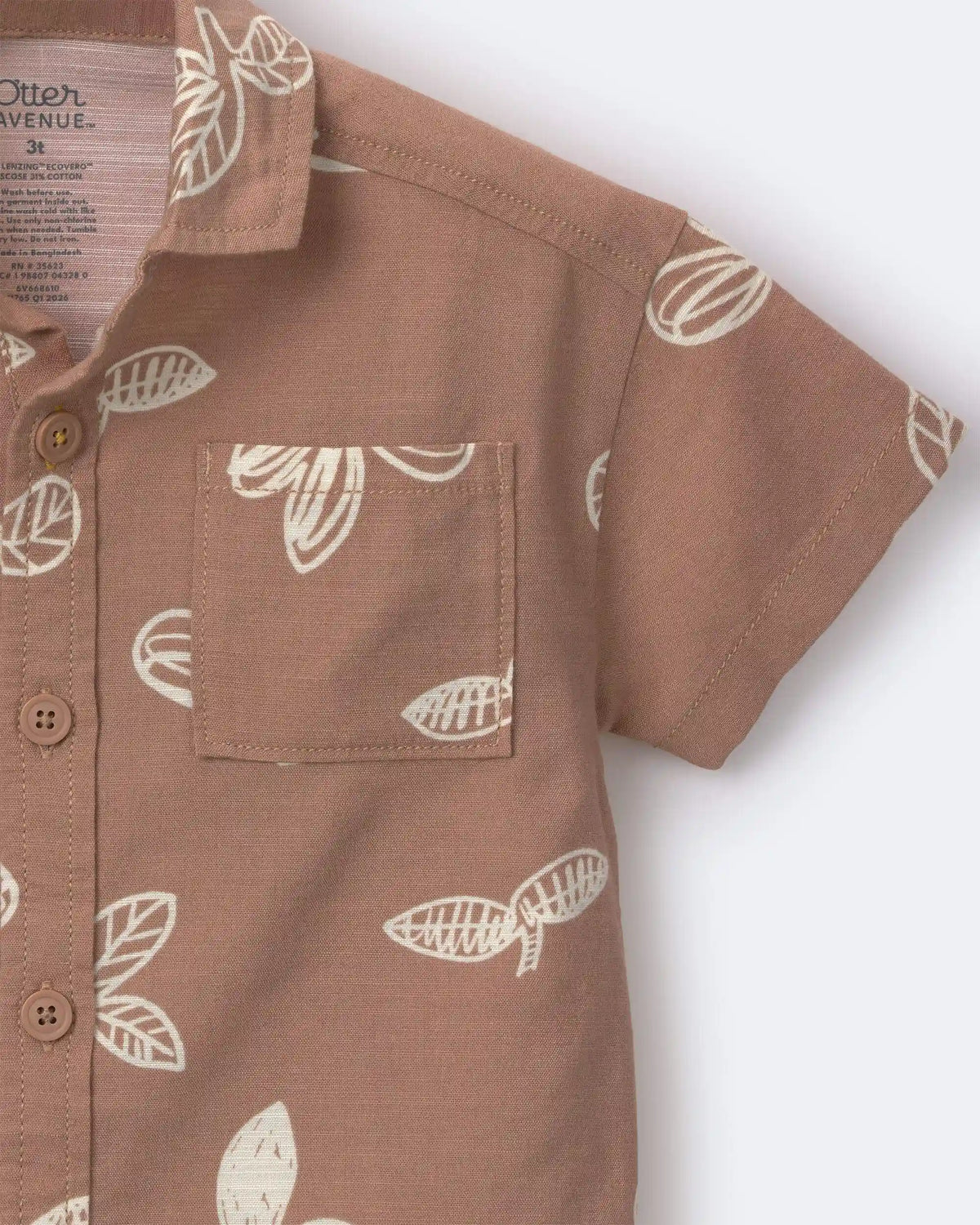 Toddler Boy Button-Down Short-Sleeve Shirt in Plant Print - Light Brown