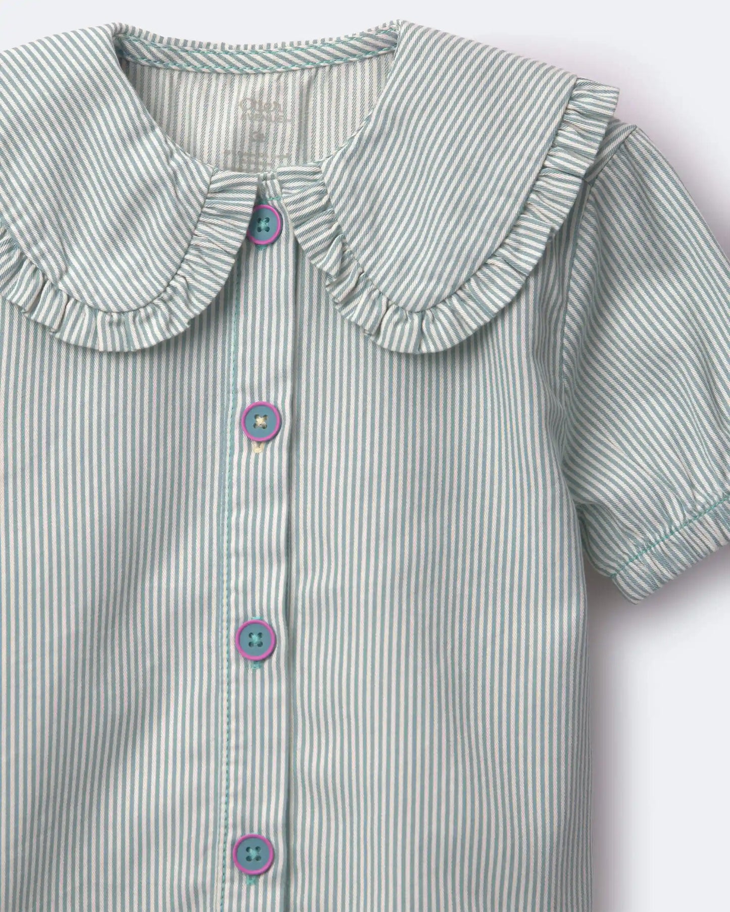 Toddler Girl Peter Pan Collar Top in Stripes - Teal