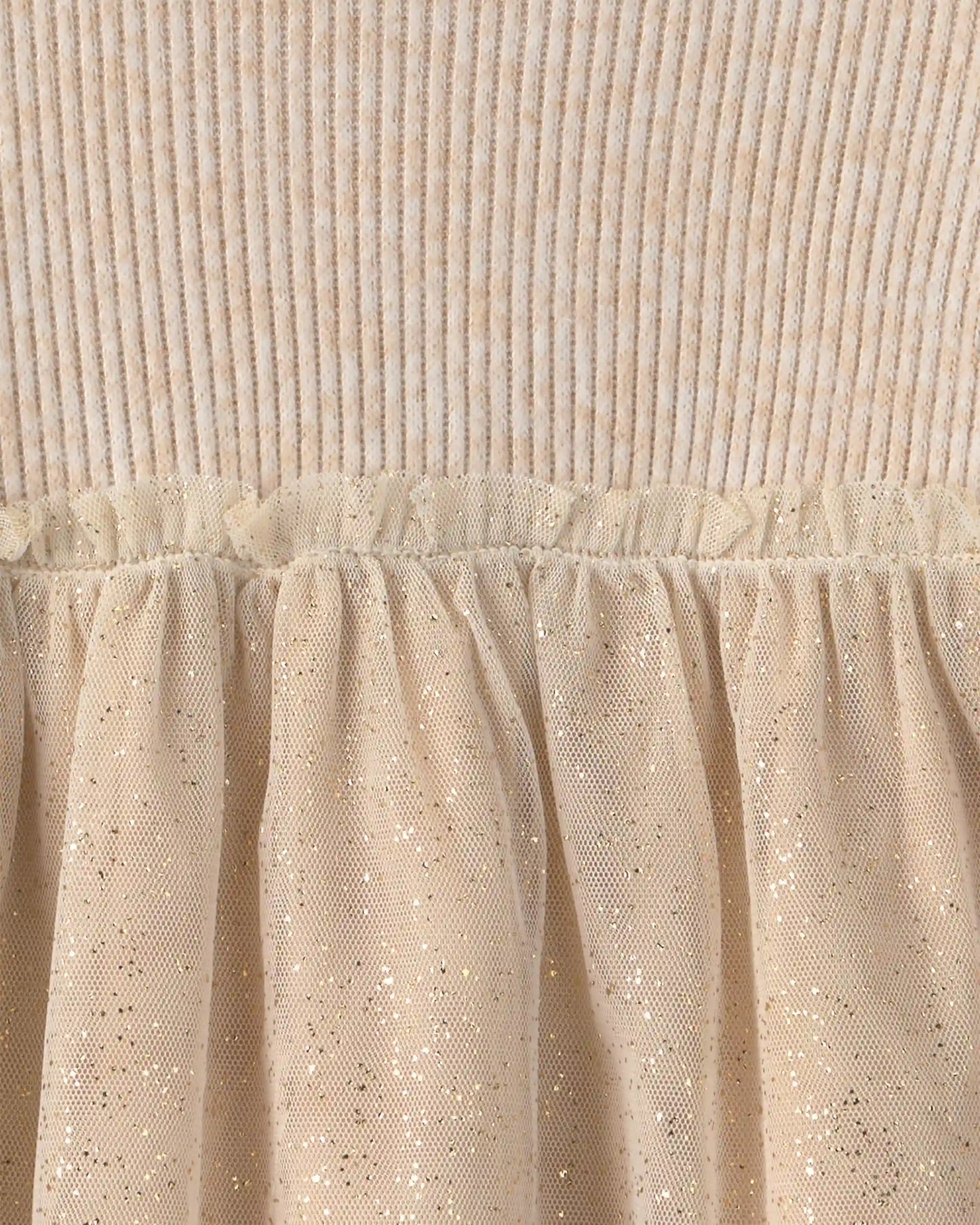 Toddler Girl Shimmer Long-Sleeve Sweater Tulle Dress - Cream
