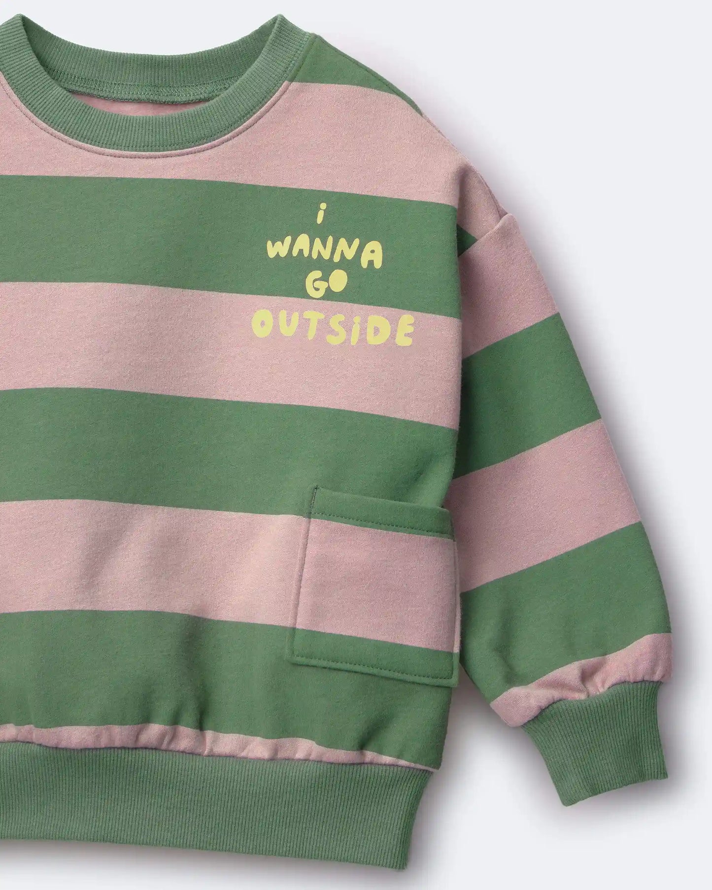 Toddler 'I Wanna Go Outside!' Otter Sweatshirt™ with Pockets in Stripes - Olive/Pink