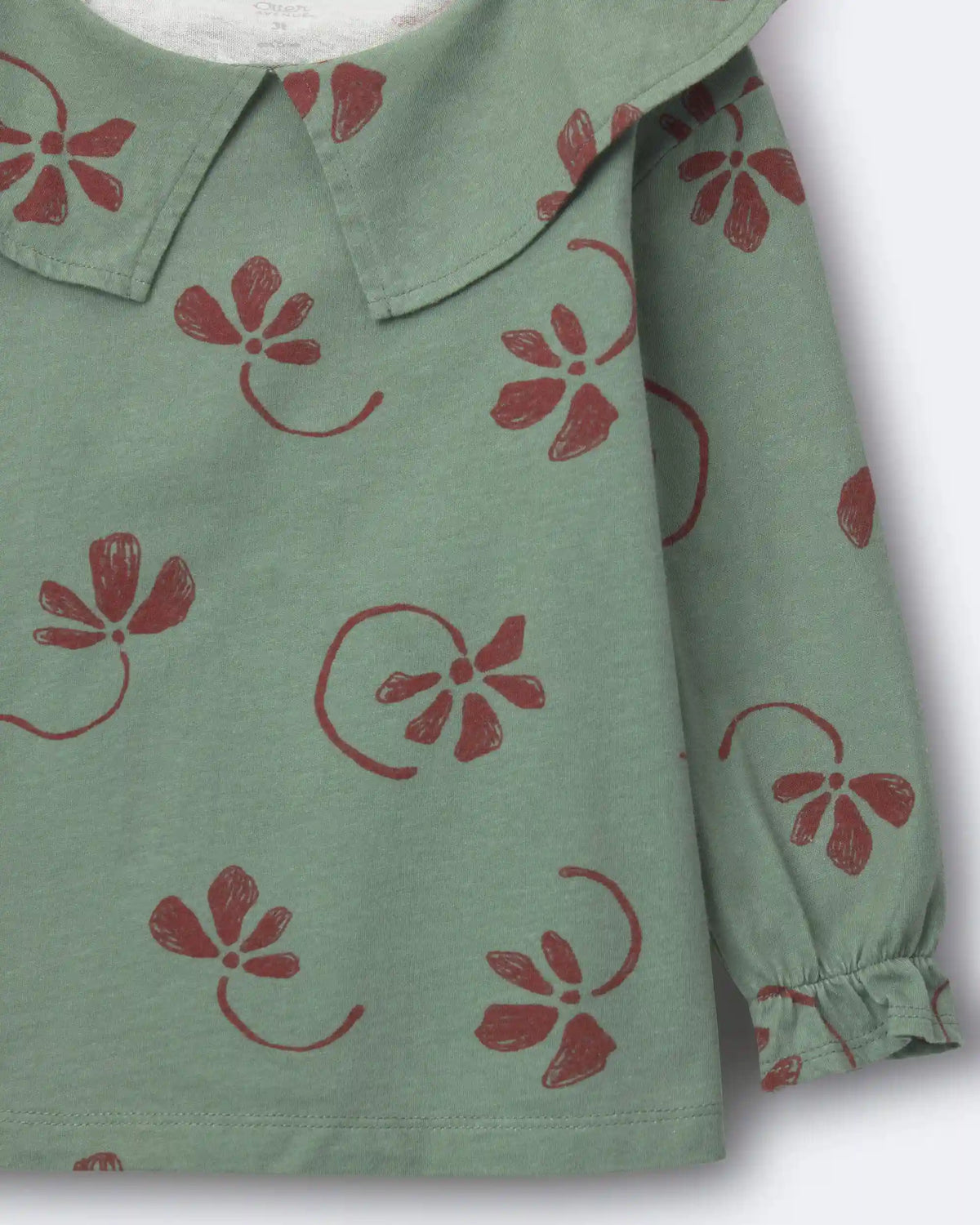 Toddler Girl Peter Pan Collar Top in Floral Print - Sage