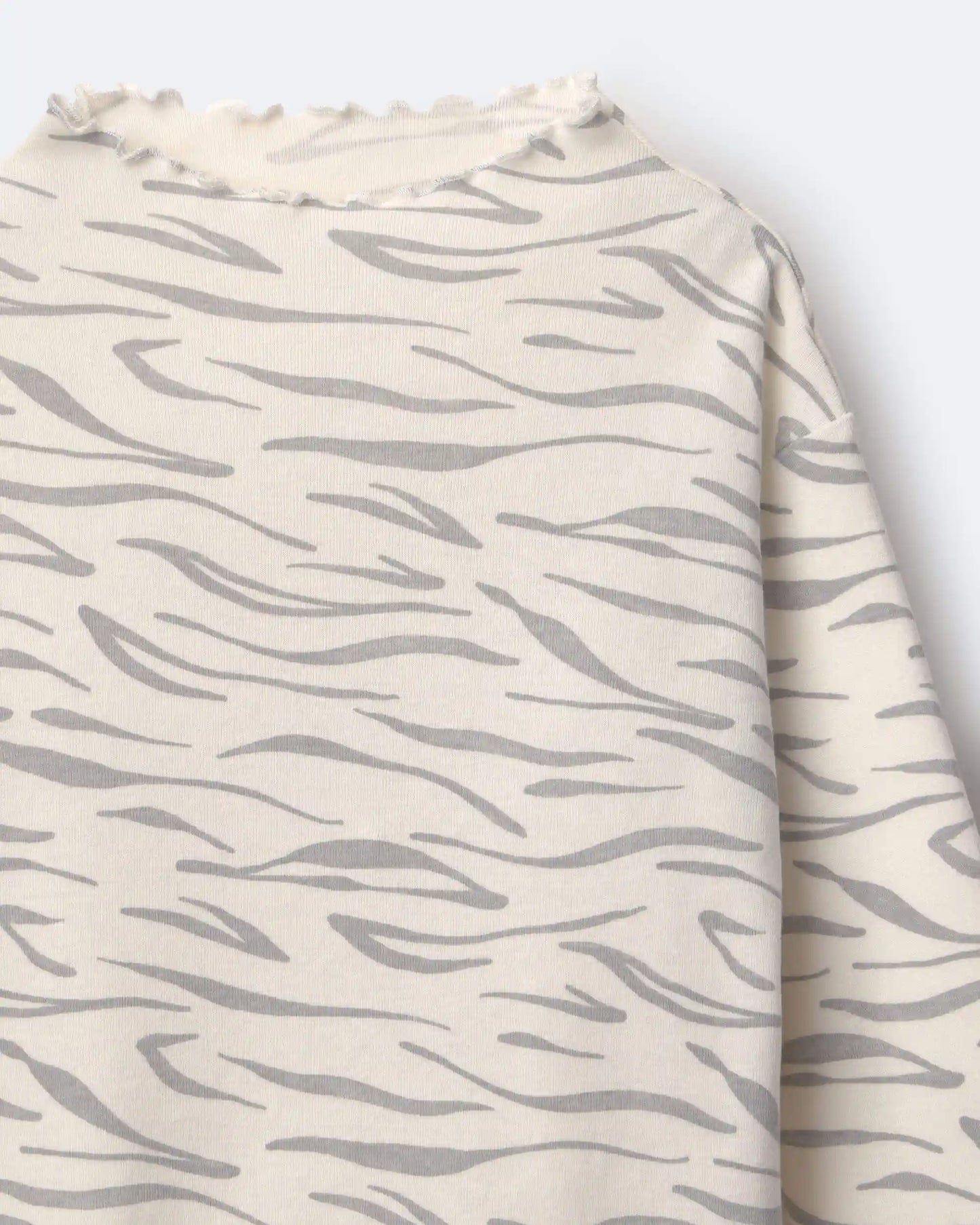 Toddler Girl Mock Neck Ruffle Long-Sleeve Top in Tiger Print - Cream