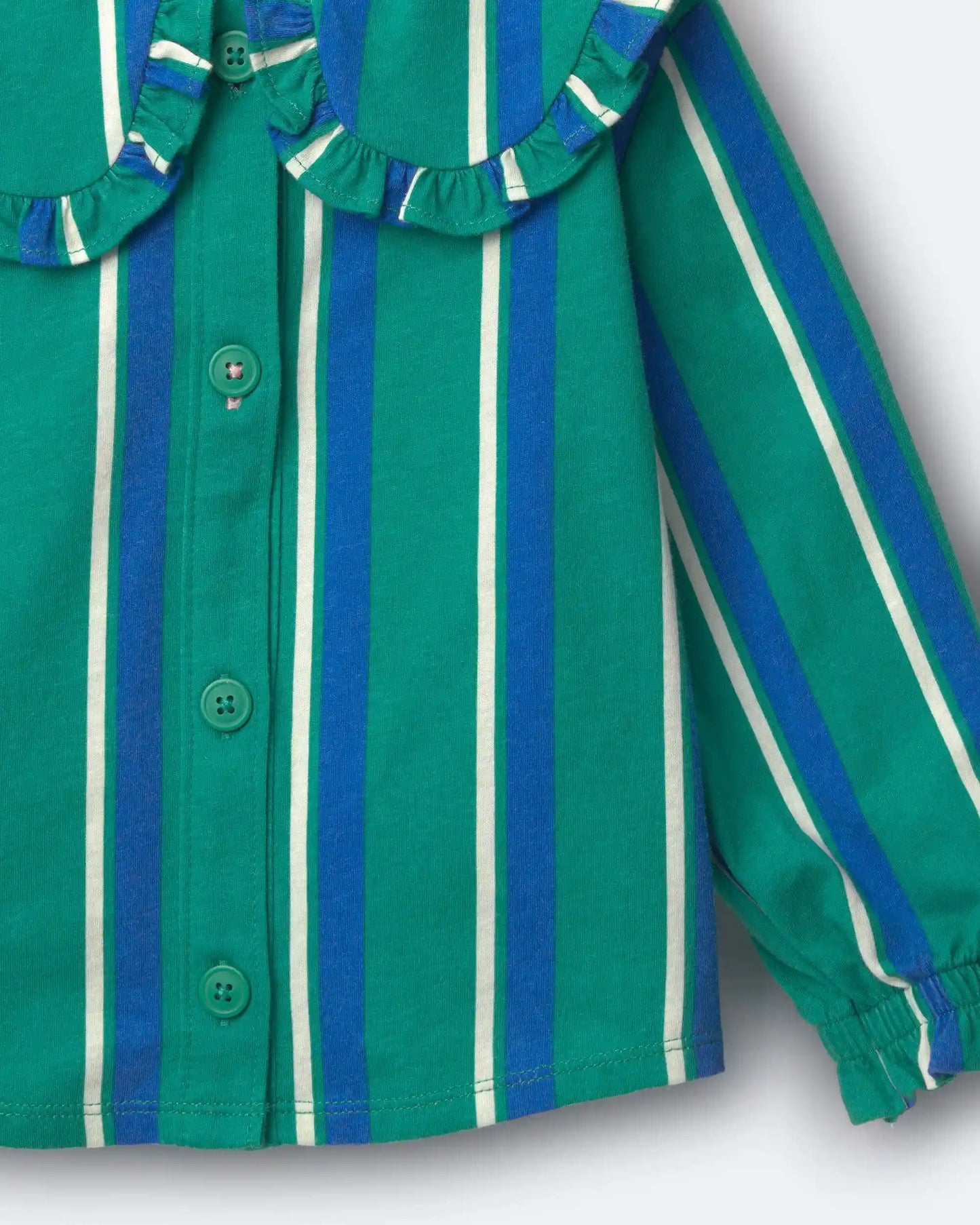 Toddler Girl Peter Pan Collar Top in Stripes - Green/Blue