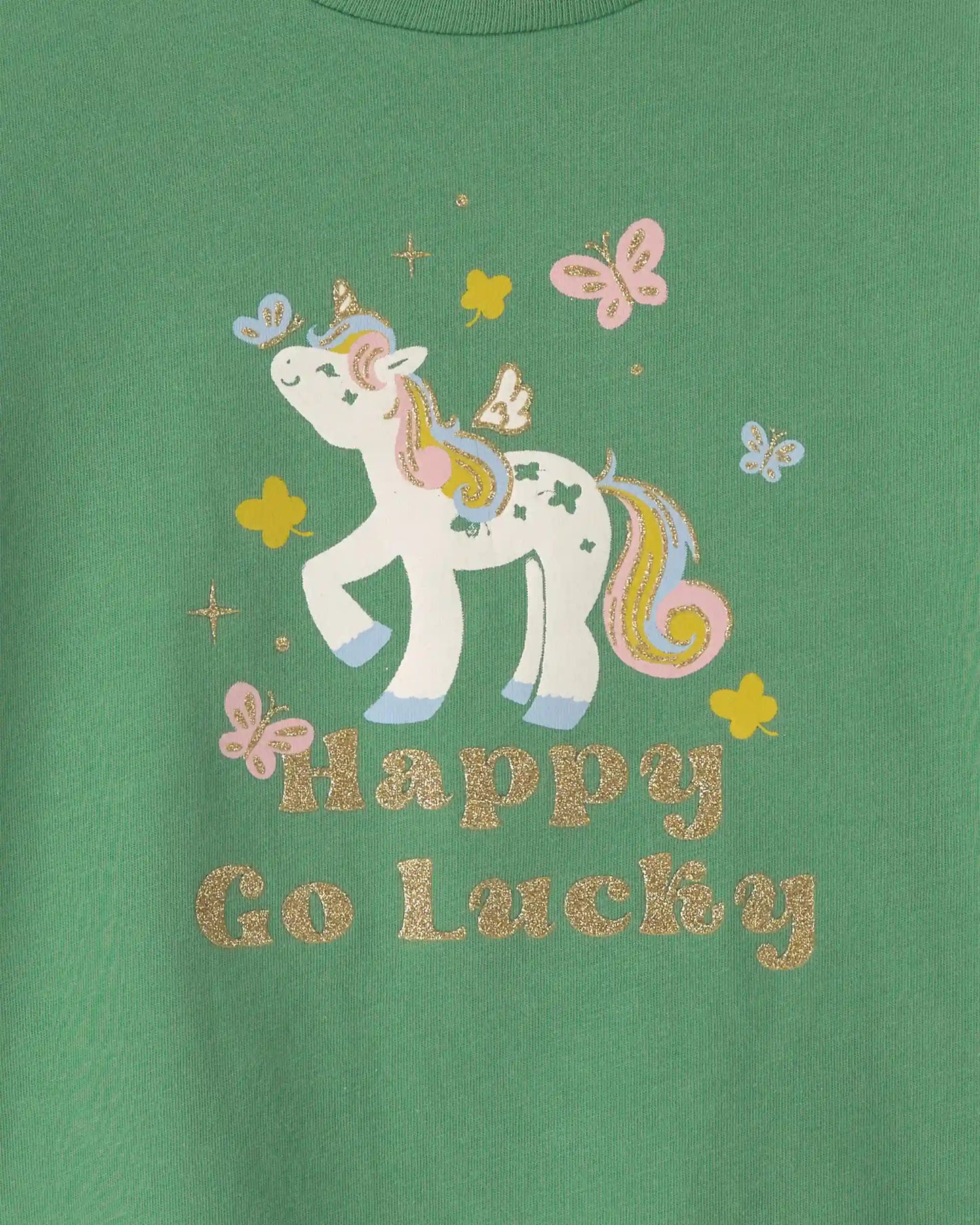 Toddler Girl 'Happy Go Lucky' Unicorn St Patrick's Day Long-Sleeve Graphic Tee - Green