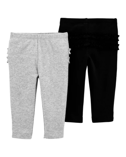 Baby Girl 2-Pack Ruffle-Detail Cotton Pants - Grey/Black