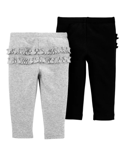 Baby Girl 2-Pack Ruffle-Detail Cotton Pants - Grey/Black