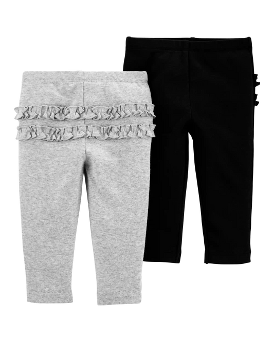 Baby Girl 2-Pack Ruffle-Detail Cotton Pants - Grey/Black